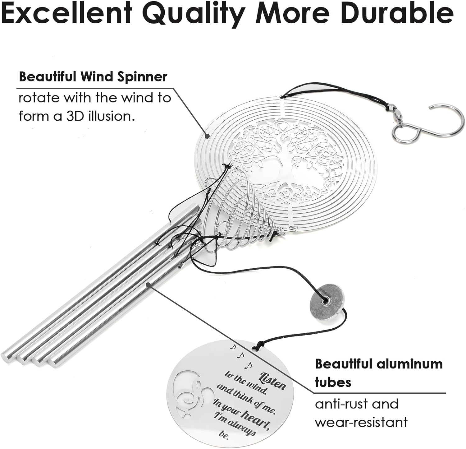 Nicelemon Campanillas de viento conmemorativas para exteriores con árbol de la vida, campanillas de viento de condolencias por pérdida de un ser