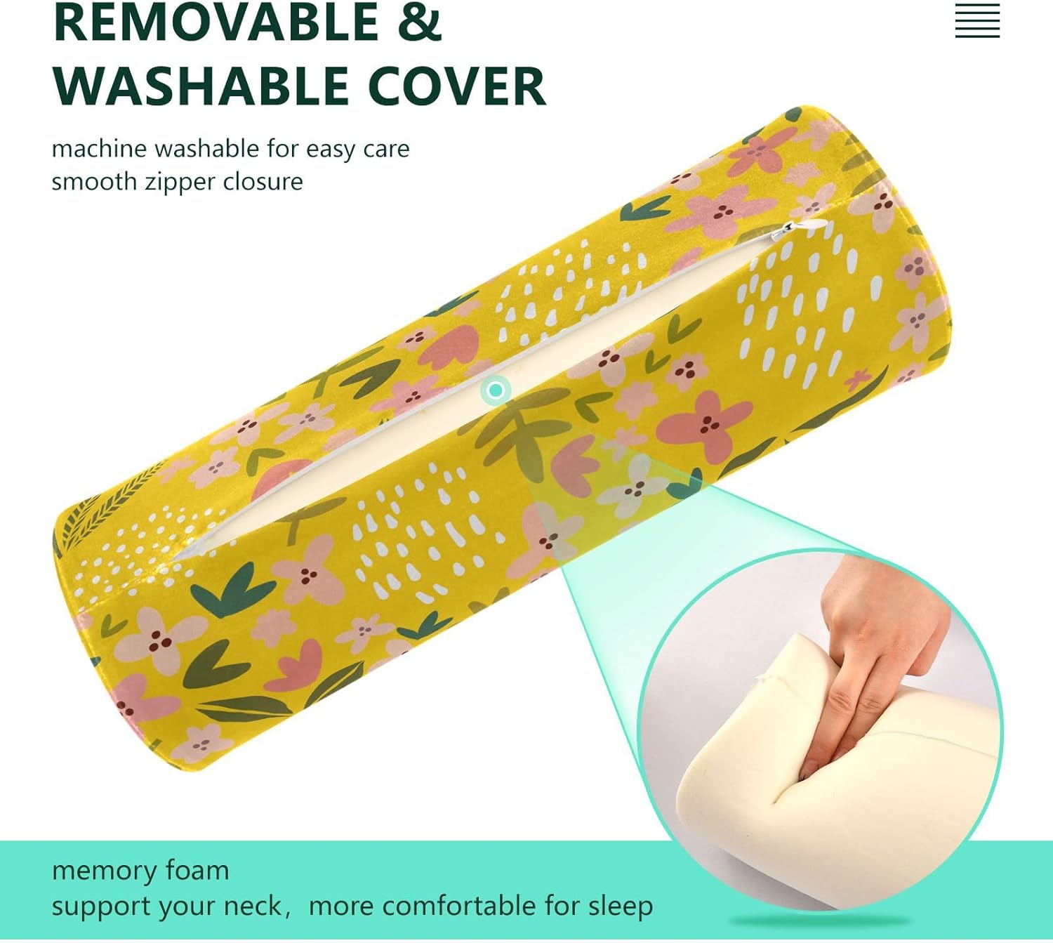 KLL Cojín de almohada con patrón de flores y limón sin costuras, almohada de cuello pequeño, almohada decorativa redonda de 17 pulgadas, almohadas
