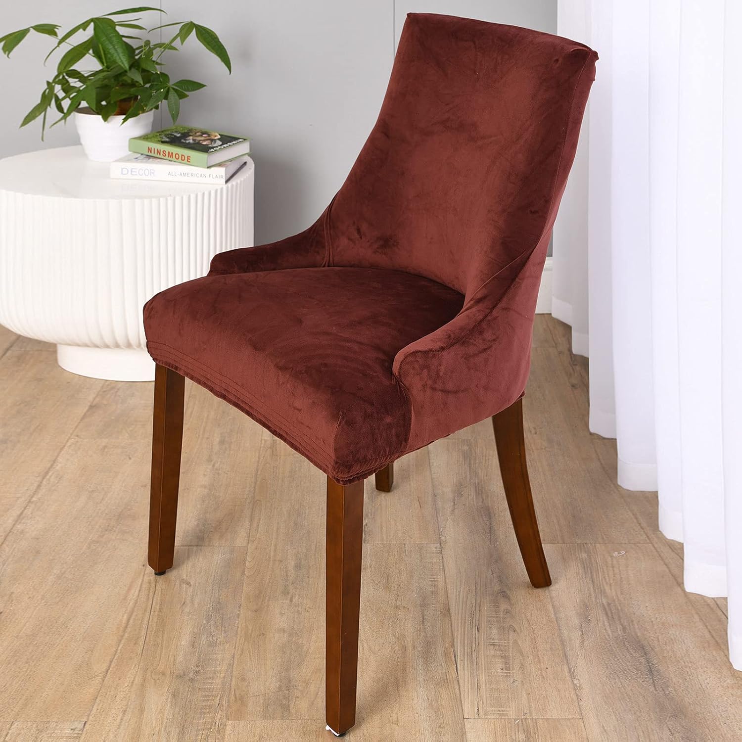 MIFXIN Wingback – Fundas para silla lateral de comedor, paquete de 2 fundas elásticas de terciopelo para silla inclinada, fundas de asiento para