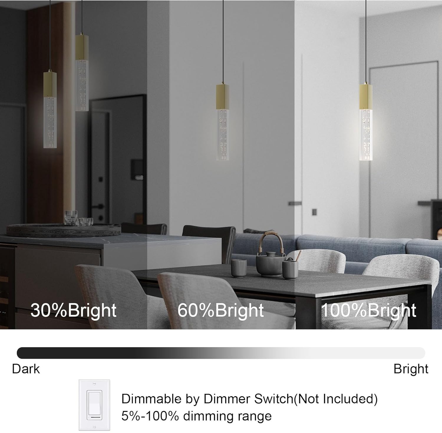 Lámpara colgante de latón, lámpara colgante LED integrada regulable moderna para isla de cocina, mini lámpara colgante de cristal para baño
