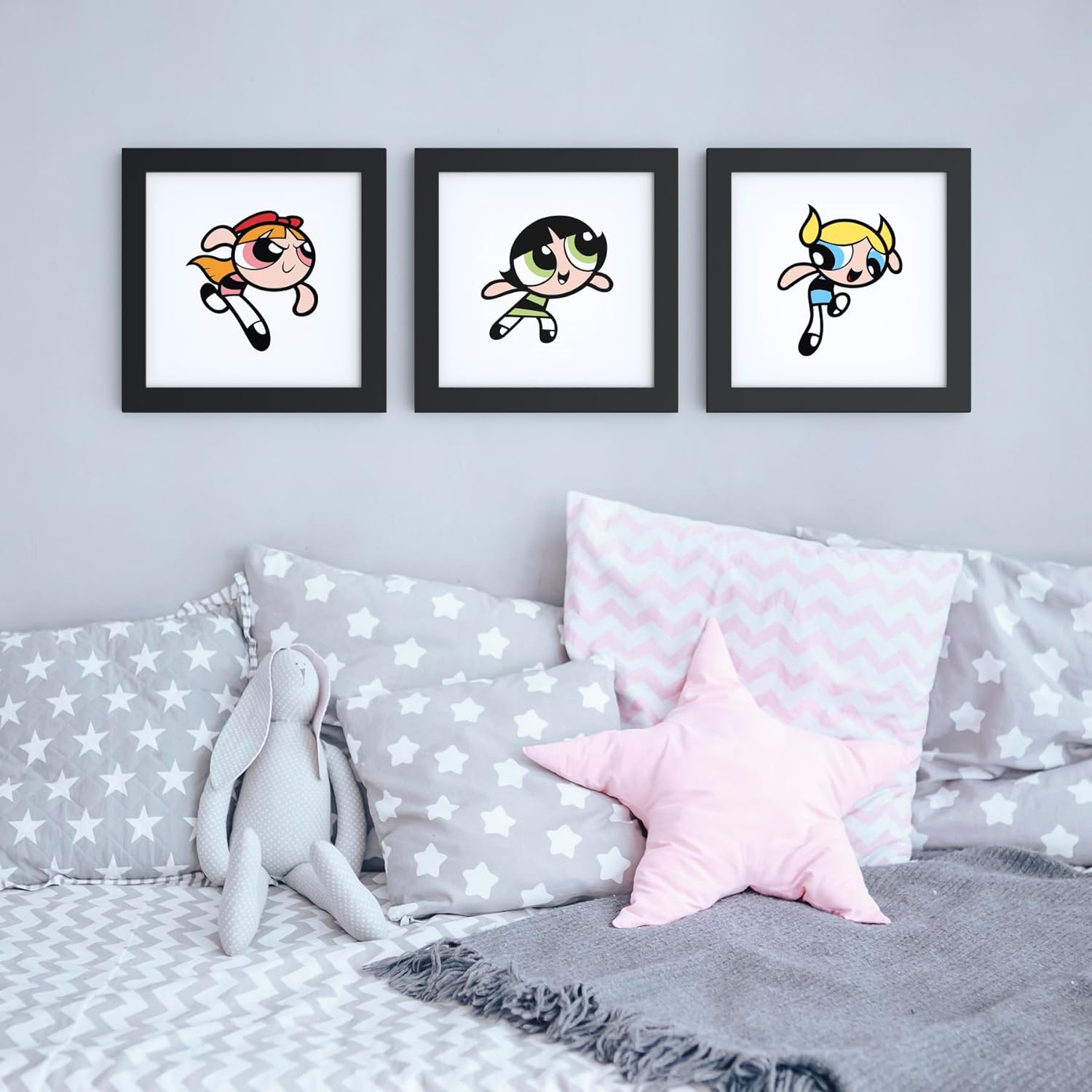 Trends International Gallery Pops Cartoon Network The Powerpuff Girls – Arte de pared de burbujas, versión enmarcada negra, 12 x 12 pulgadas