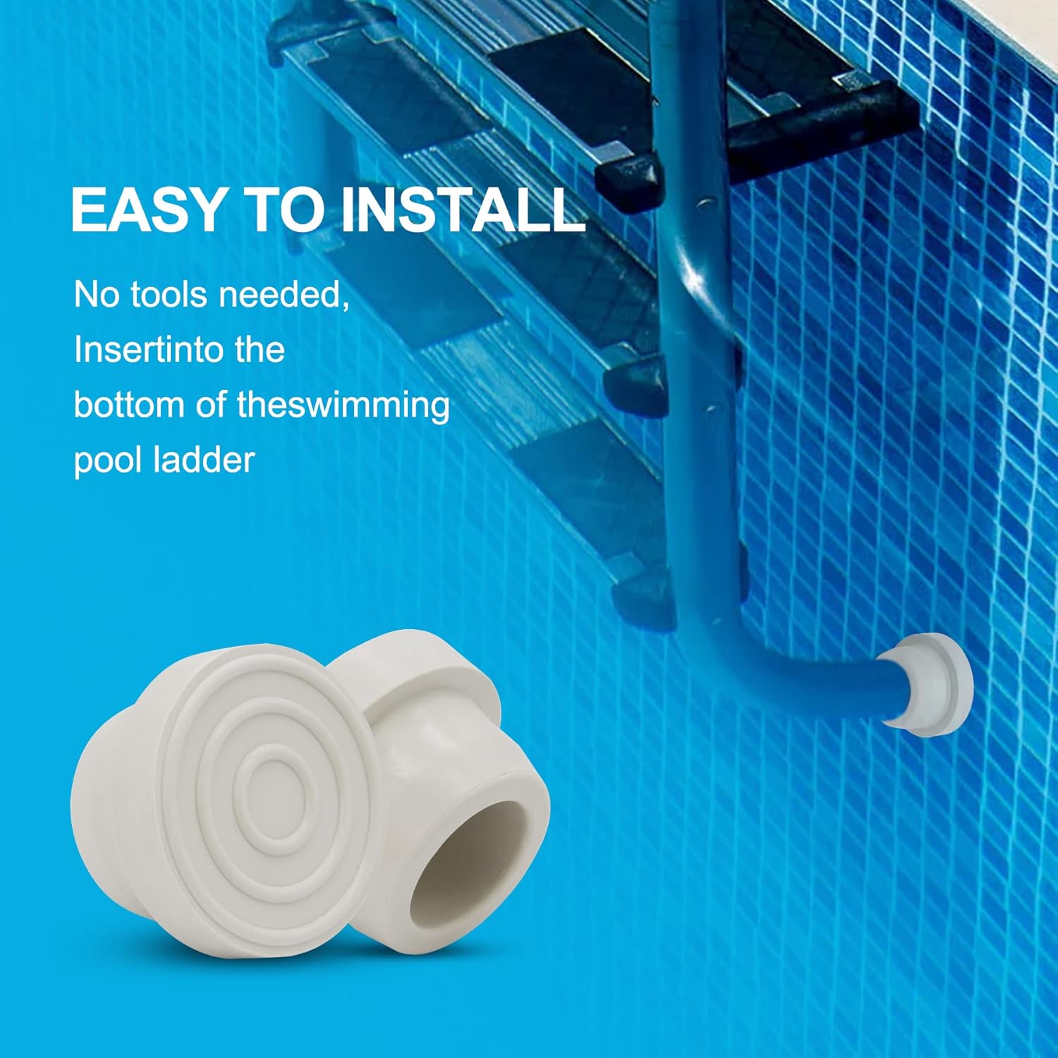 Parachoques de escalera de piscina para piscina enterrada  Tapones de goma para escalera interior de piscina, ajuste blanco, tubo de escalera de 1.9