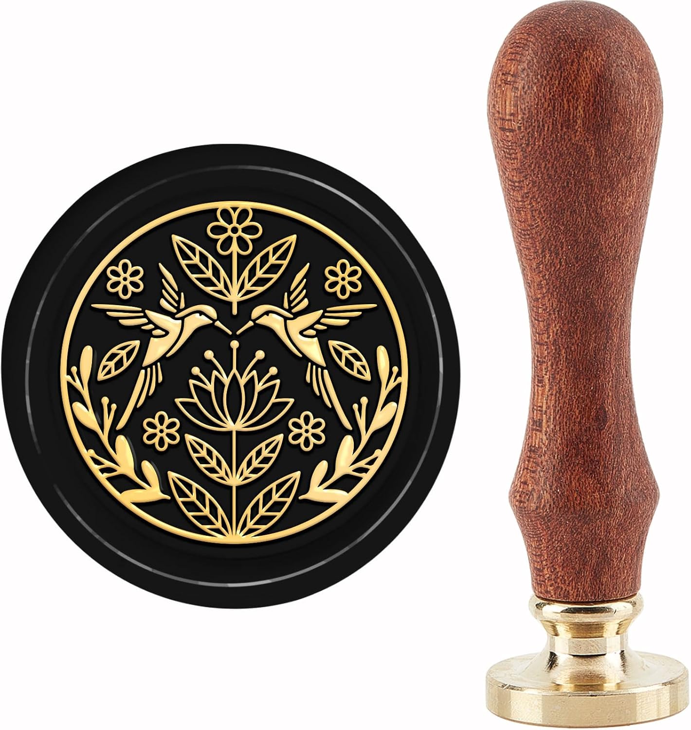 CRASPIRE Sello de cera de colibrí, sello de flor de pájaro, sello de cobre, 1.181 in, cabeza de sello de latón extraíble retro con mango de madera