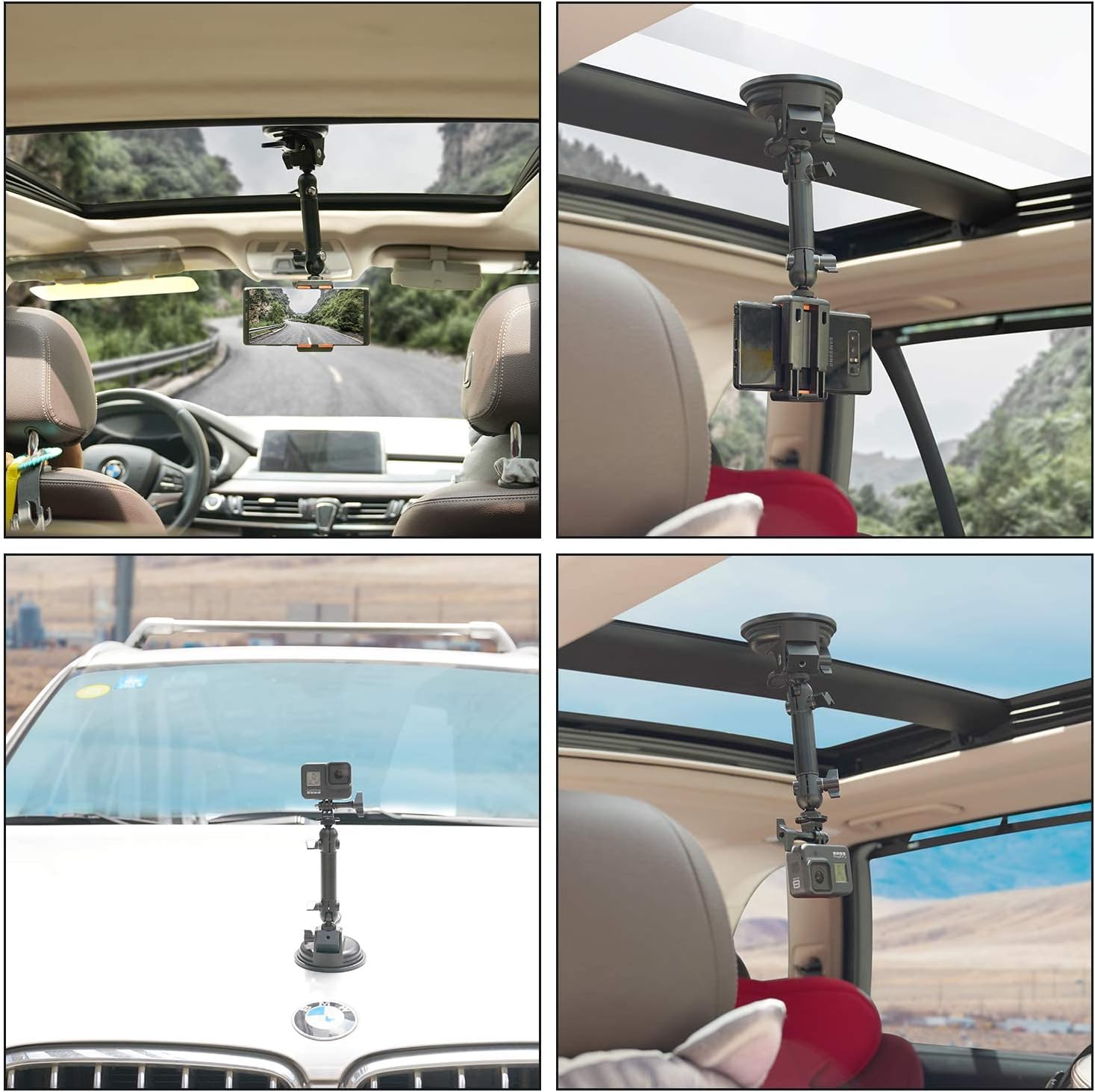 Ventosa resistente de 100 mm + cámara de acción ajustable de doble cabeza de bola para tablero de coche, soporte para automóvil, ventana, soporte
