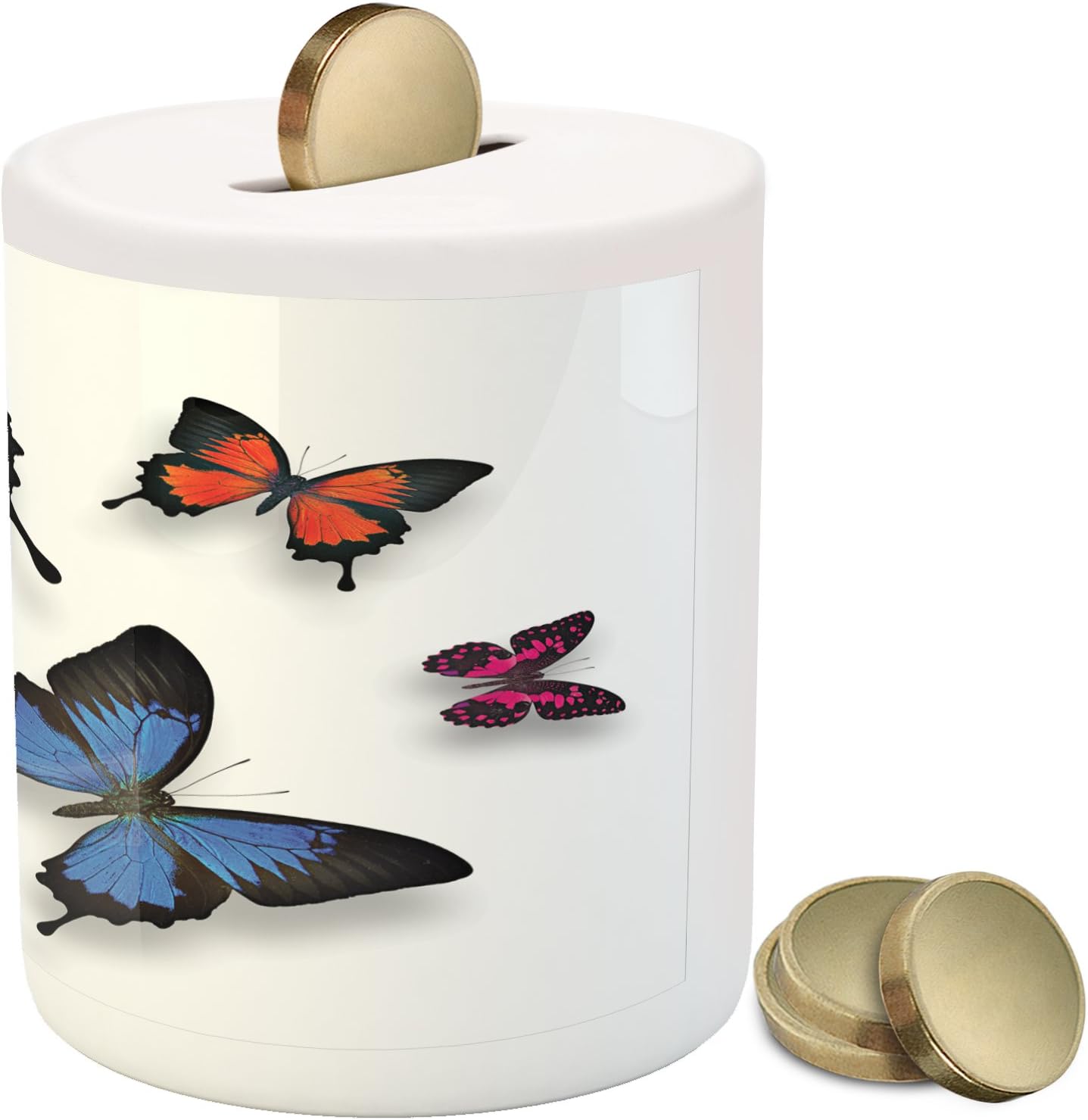Ambesonne Alcancía de mariposas, varios patrones de mariposas coloridas y polillas con alas temáticas de gracia de la naturaleza, caja de dinero de