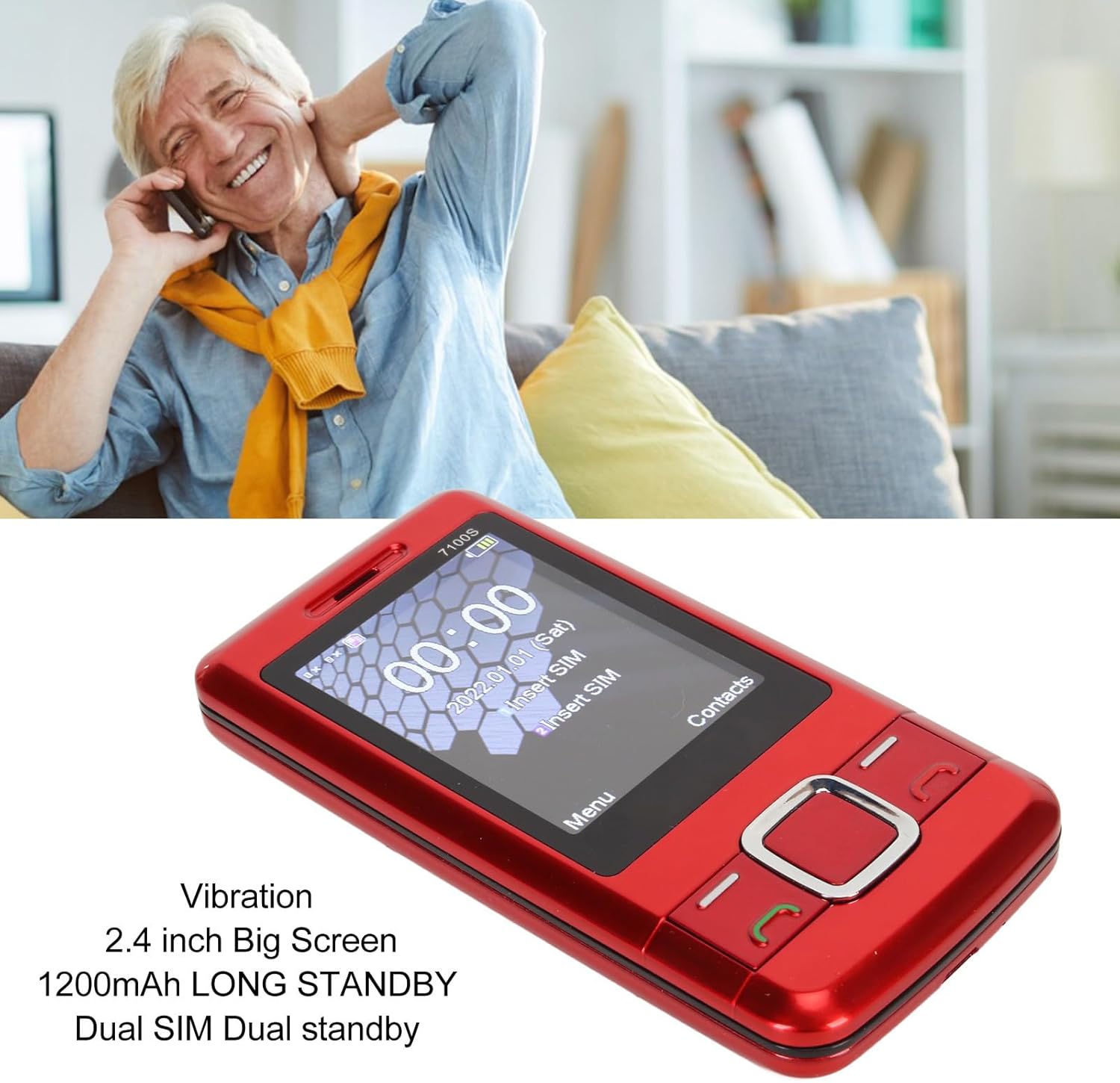 GLOGLOW Teléfono deslizante desbloqueado, pantalla HD de 2.4 pulgadas, teléfono celular desbloqueado para personas mayores de 100 a 240 V para