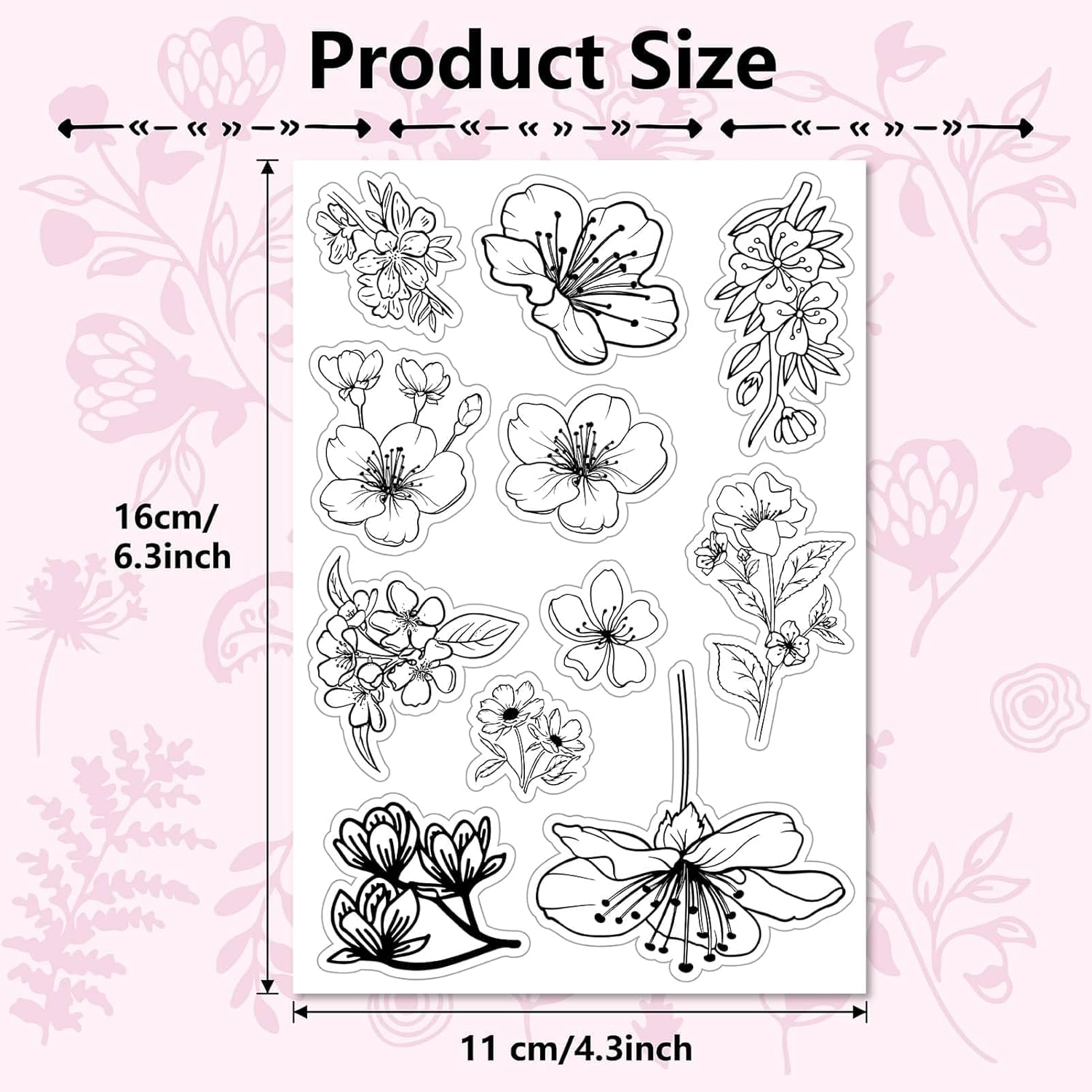 CRASPIRE Sello de goma transparente con diseño de flores de cerezo y plantas retro, sello de silicona transparente Sakura para hacer diarios,