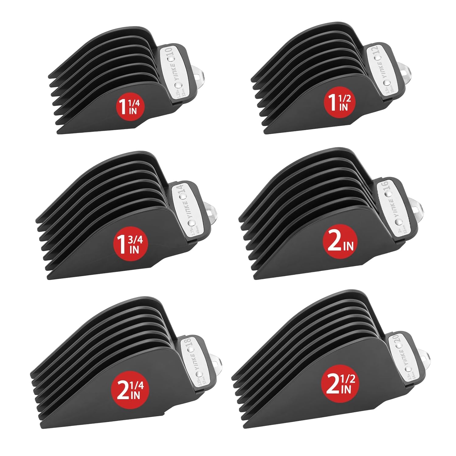Yinke Para Wahl Clipper Guards Set 10 12 14 16 18 20, protectores de cortapelos extralargos con clip de metal, 6 longitudes de corte