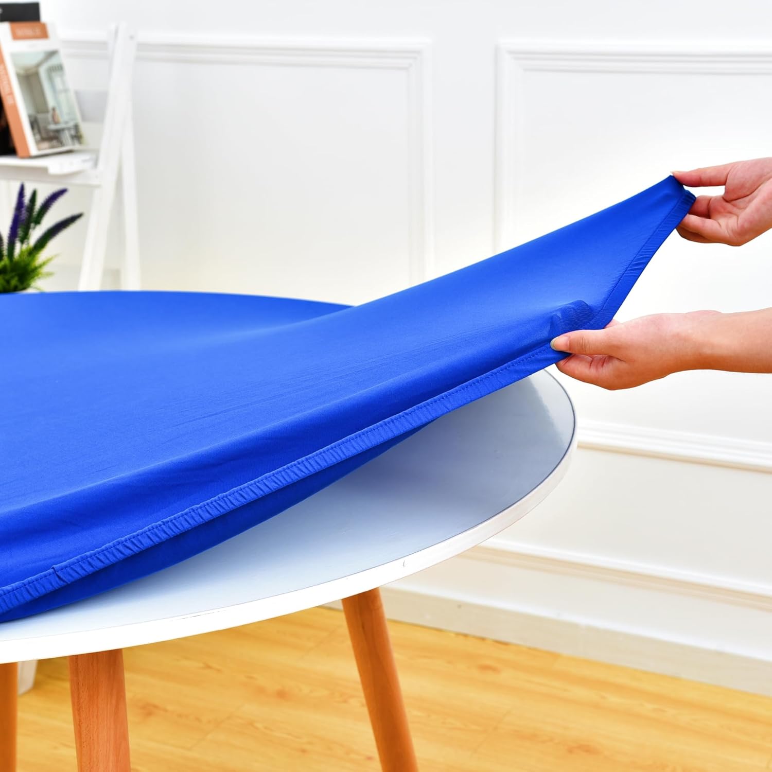 Mantel redondo ajustable con bordes elásticos para mesas redondas, funda de mesa redonda elástica de elastano de 60 pulgadas para el hogar, comedor,
