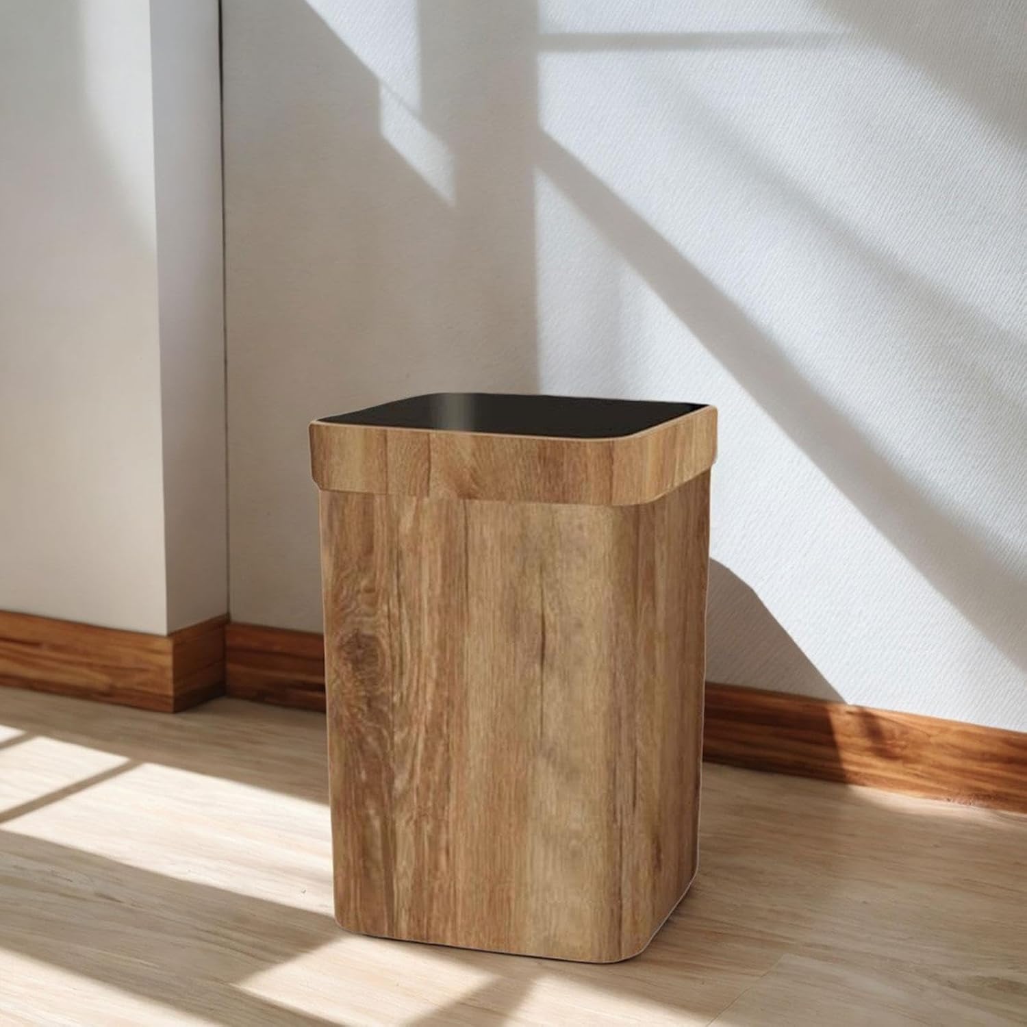 Fenteer Cubo de basura de grano de madera con capacidad para residuos, papelera de reciclaje para oficina, cocina, dormitorio, sala de estar, 9.6 x