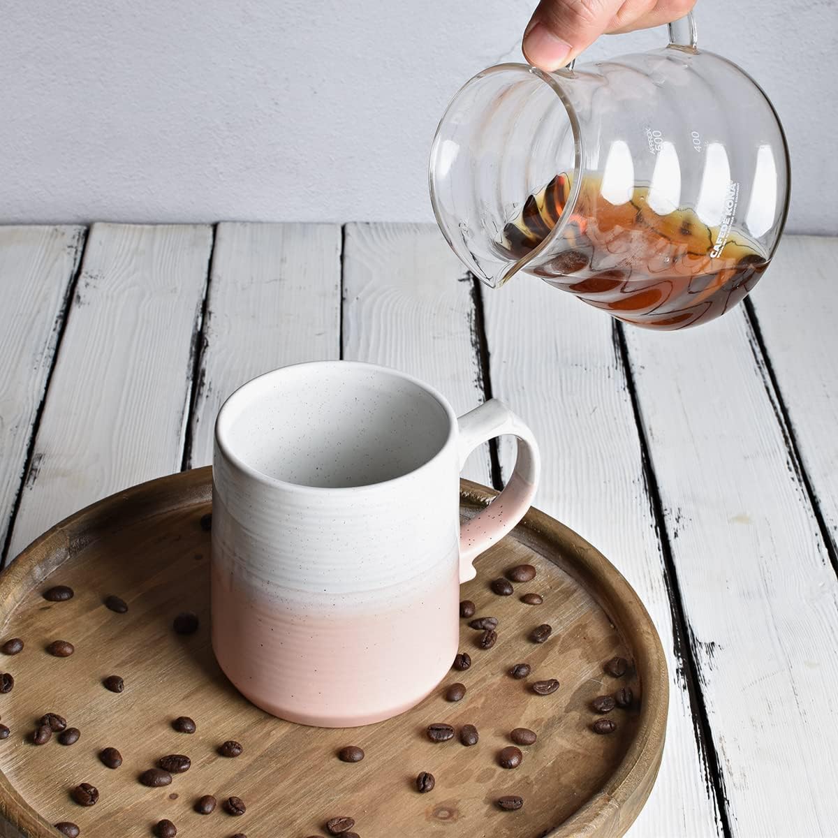 Bosmarlin Taza de café grande de cerámica, taza de té grande para la oficina y el hogar, apta para lavavajillas y microondas, 1 unidad (rosa, 1)