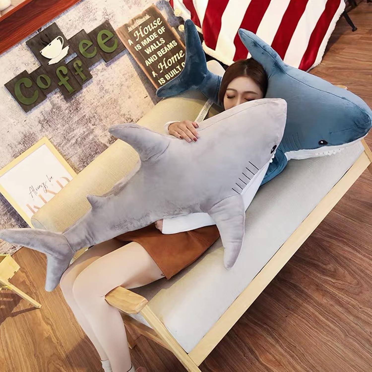 Ryttir 39.4 pulgadas XXL 15% animal de peluche gigante de tiburón ponderado, almohada de tiburón regordete suave de tiburón de peluche de tiburón de