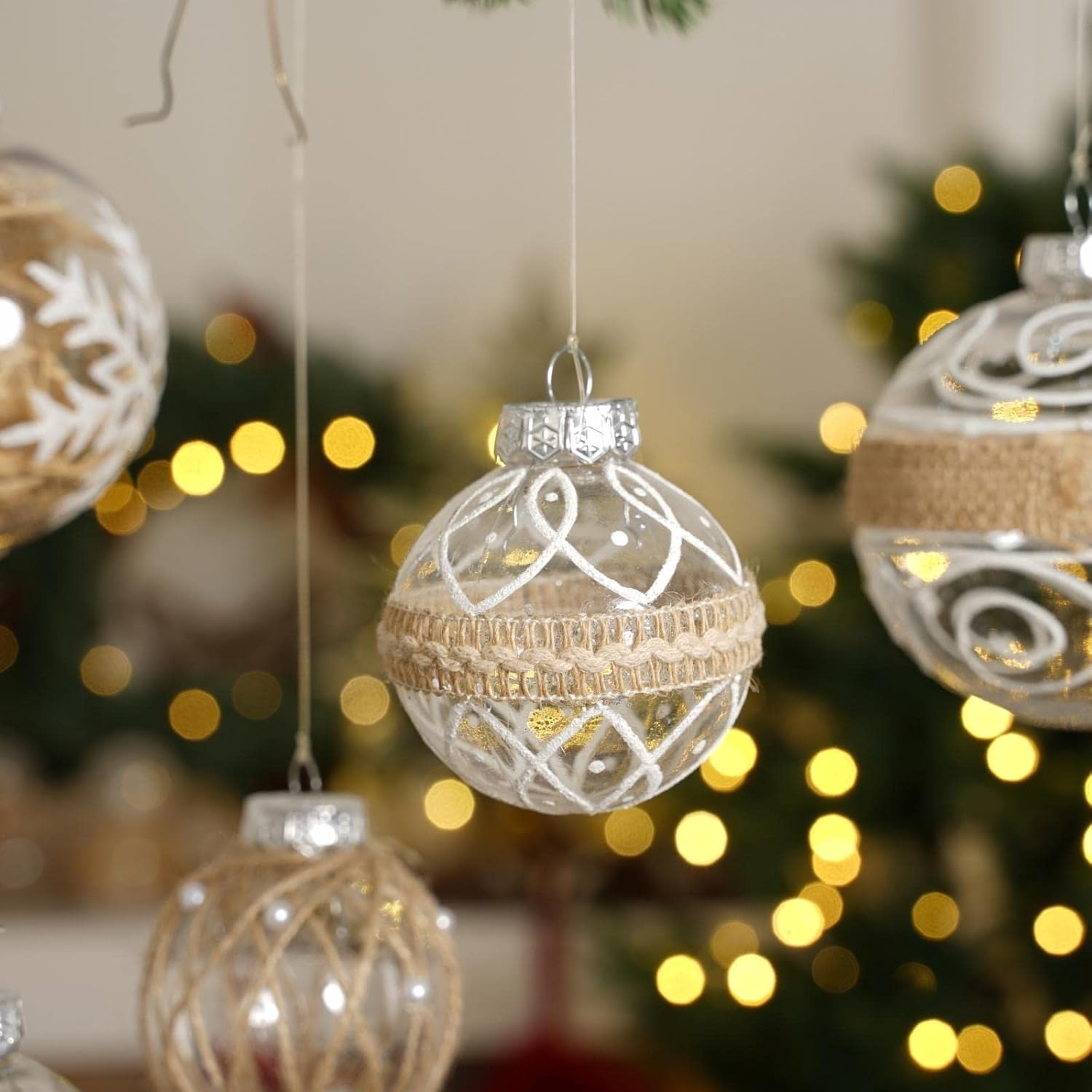 XmasExp – Juego de adornos de bola de Navidad, 2.76pulgadas, grandes, inastillables, transparentes, con brillantina, decoración de árbol de Navidad,