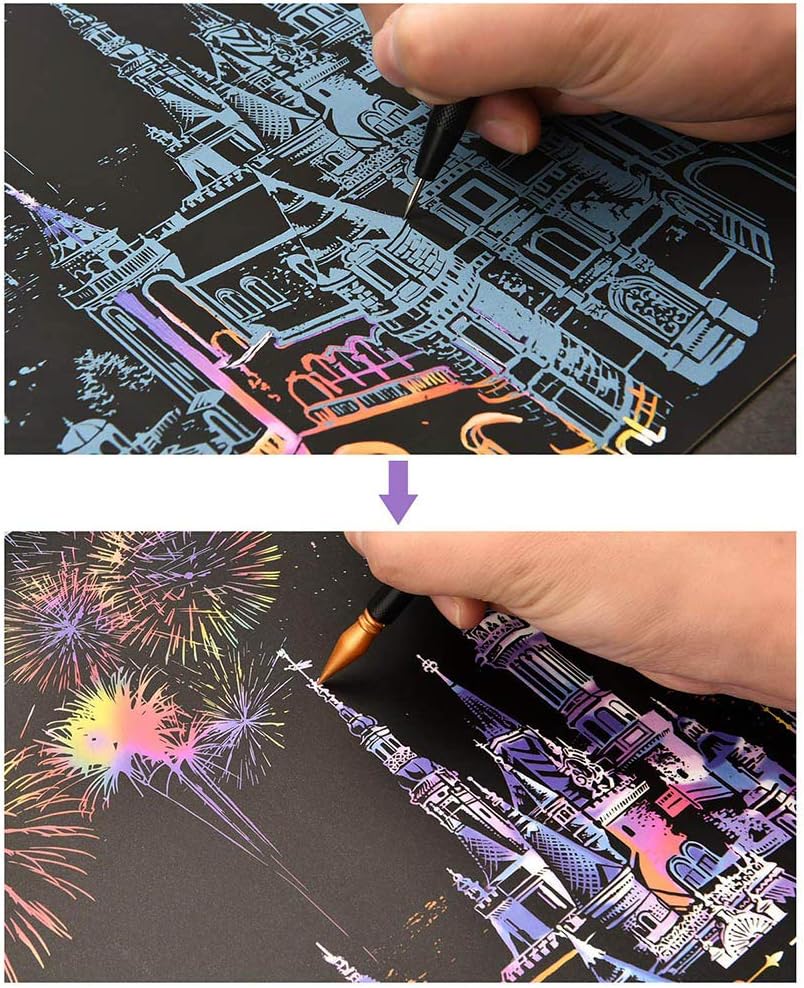 Herramientas para rascar, lápiz de color para rascar, doble punta para colorear para arañazos, juego de arte de papel para adultos y niños, pintura
