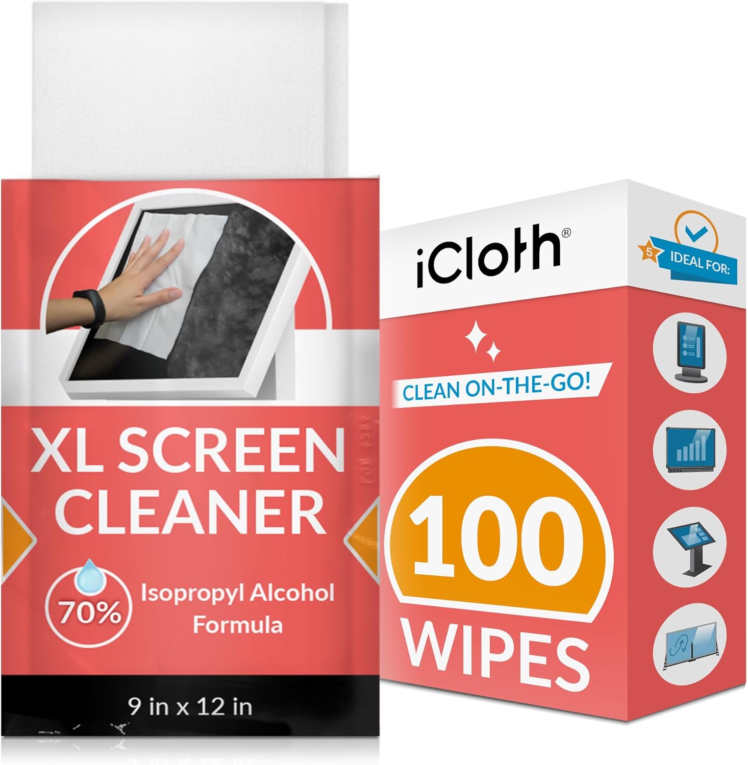 iCloth 70% IPA Screen Cleaning Wipes Safe for All Screens, Pro-Grade, Individually Wrapped, 1 Wipe Can Clean Several Screens, Displays, TV’s or