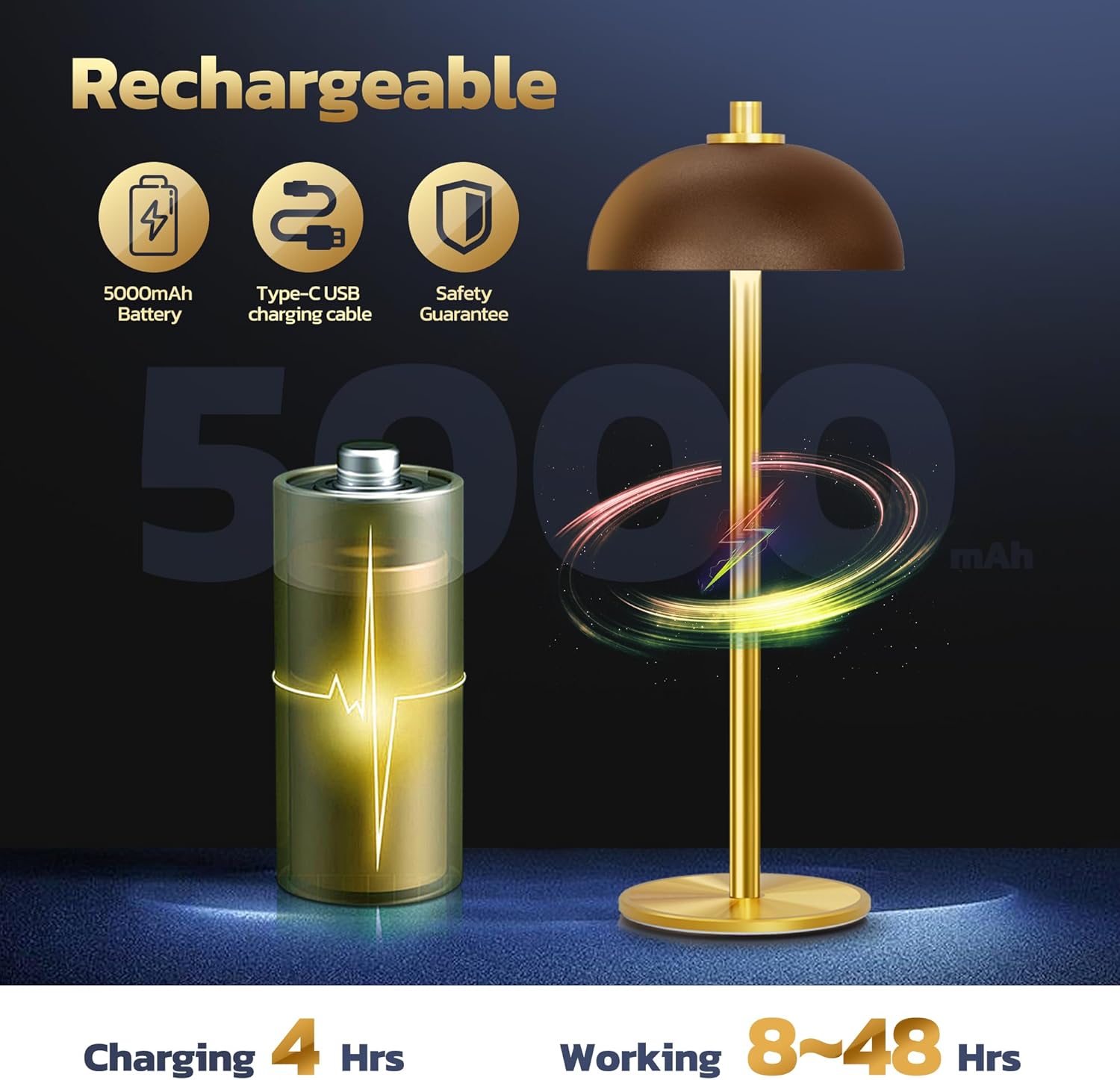 Lámpara LED inalámbrica, lámpara de mesa de batería recargable, USB One Touch de 3 velocidades con atenuación continua, lámpara de mesa portátil