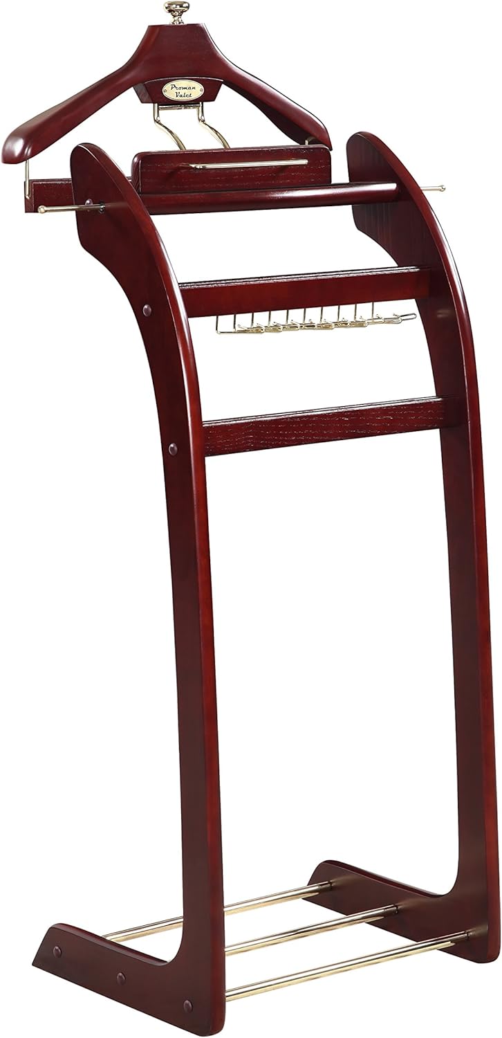 Proman Products Windsor Signature VL16158 – Soporte de valet con bandeja, colgador de contorno desmontable, barra de pantalones, estante de corbata,