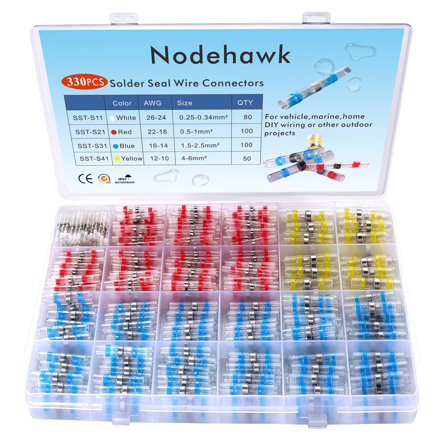 330 conectores termorretráctiles a tope – Kit de conectores de cable duraderos para uso automotriz y marino, impermeable y aislado, surtido de