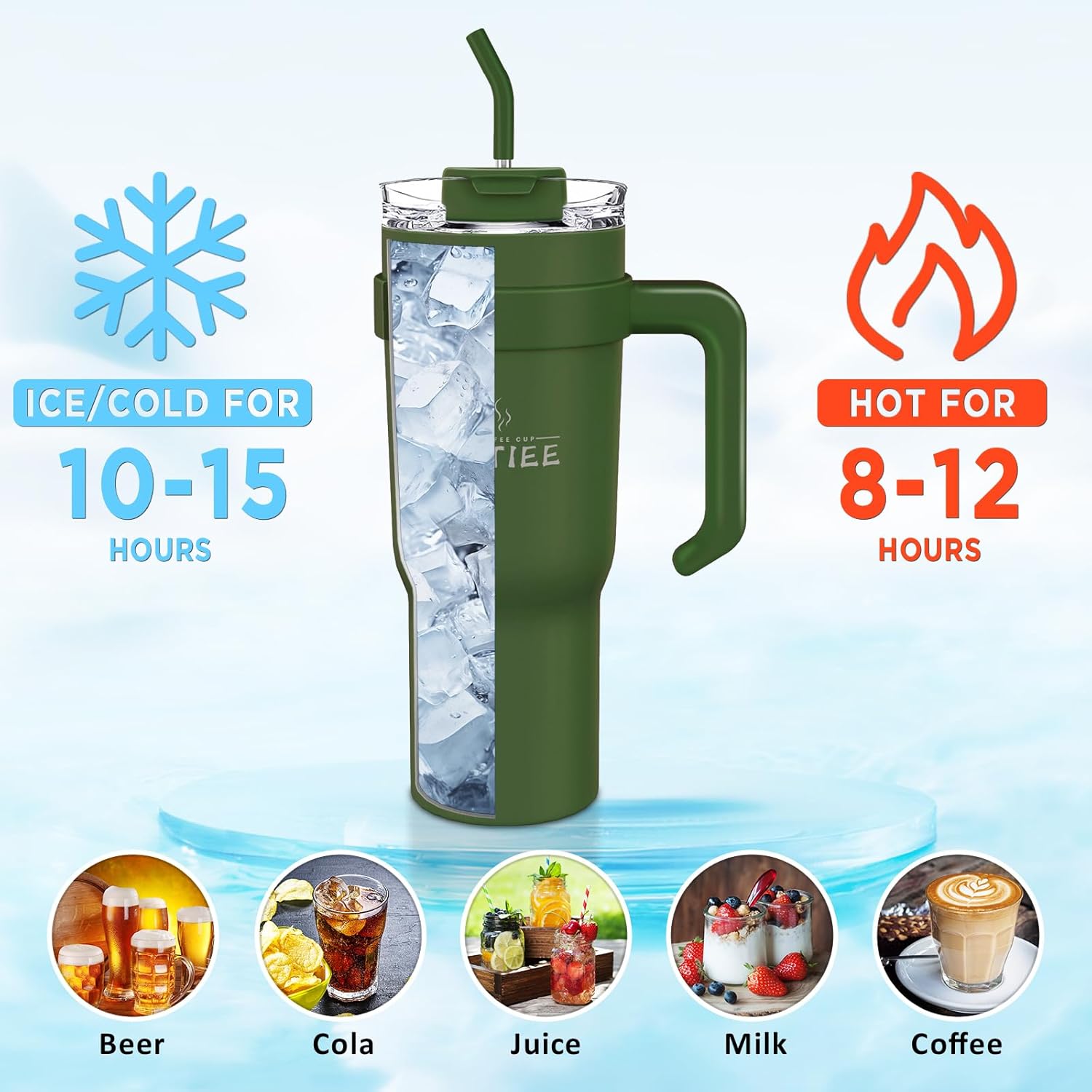 KETIEE Vaso de 40 onzas con asa y pajilla, taza de viaje de acero inoxidable aislada al vacío con tapa atornillada, jarra de agua grande, taza de