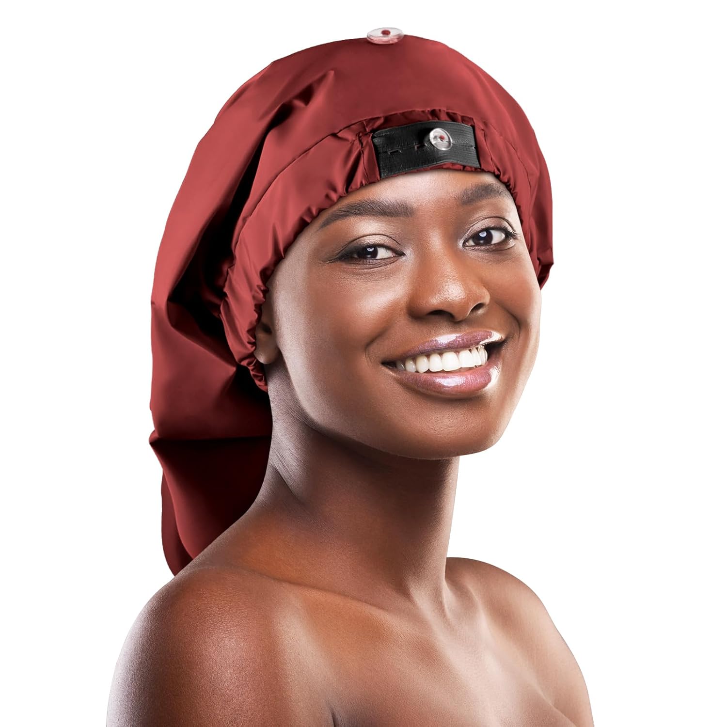 Gorro de ducha para mujer, gorro de ducha grande, ajustable, color negro, impermeable, para mujer, de cabello largo (rojo vino, grande)