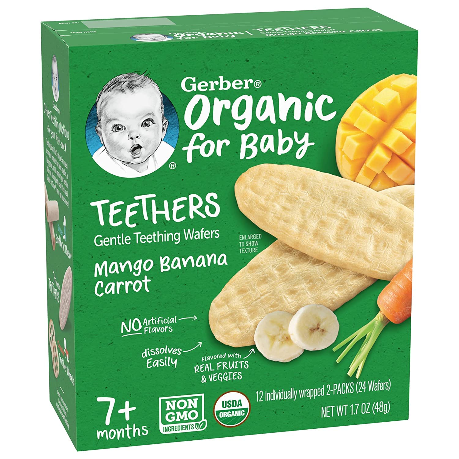Gerber Obleas suaves para dentición orgánicas, mango y plátano y zanahoria (1 unidad (paquete de 3))