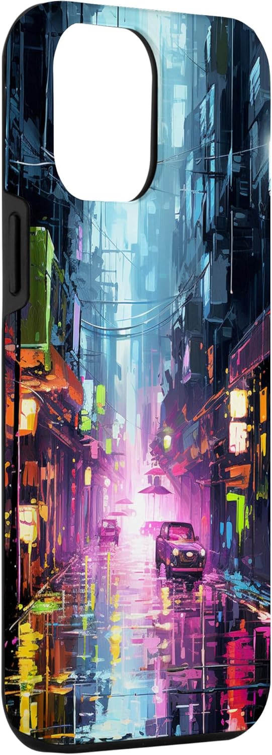 Funda futurista para iPhone 13 Pro Max Rainy Cyberpunk Alley Lights