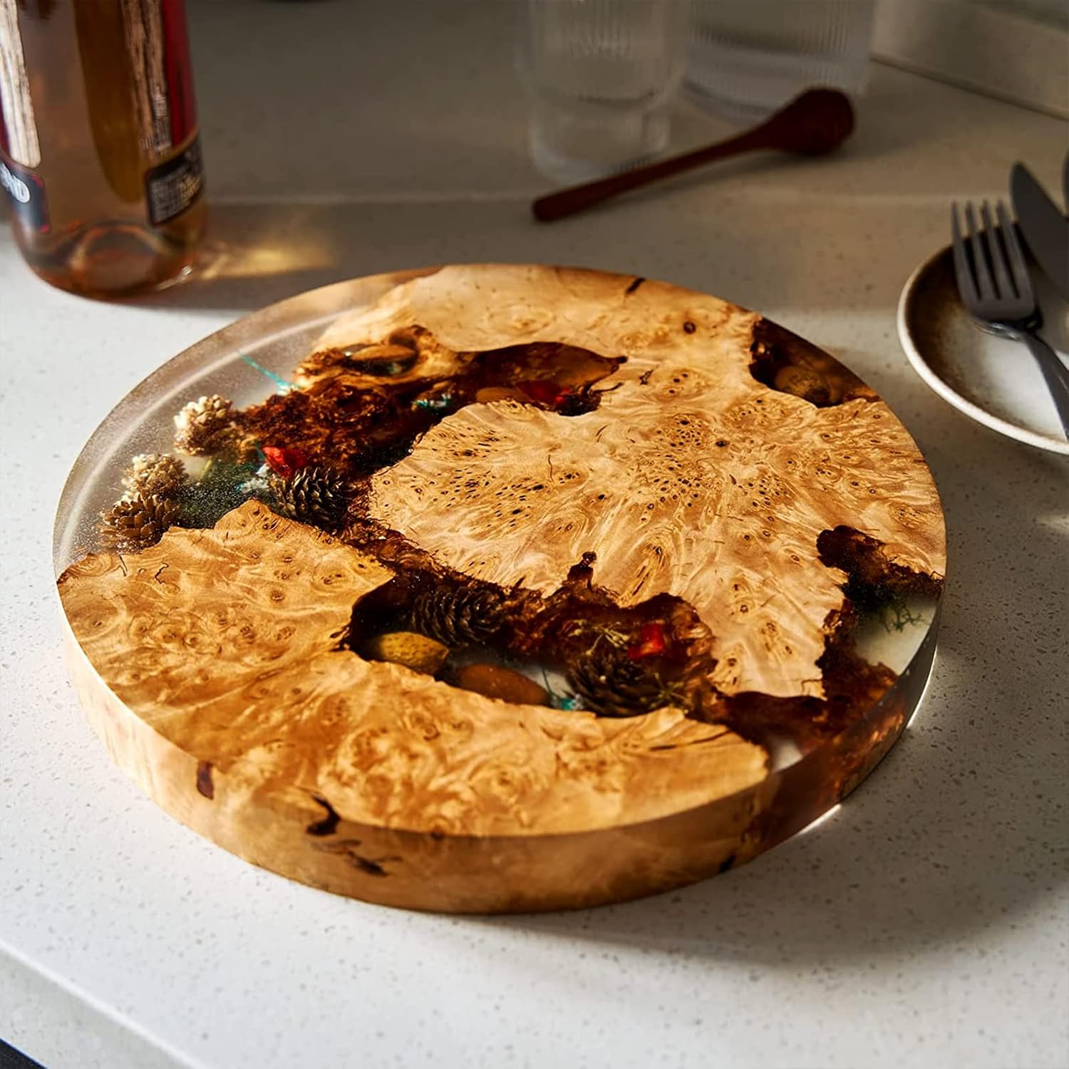 Tabla de cortar y servir de pino y abeto para Navidad  Plato de queso y embutidos de resina de madera de olivo italiano  Hermoso tema de bosque de