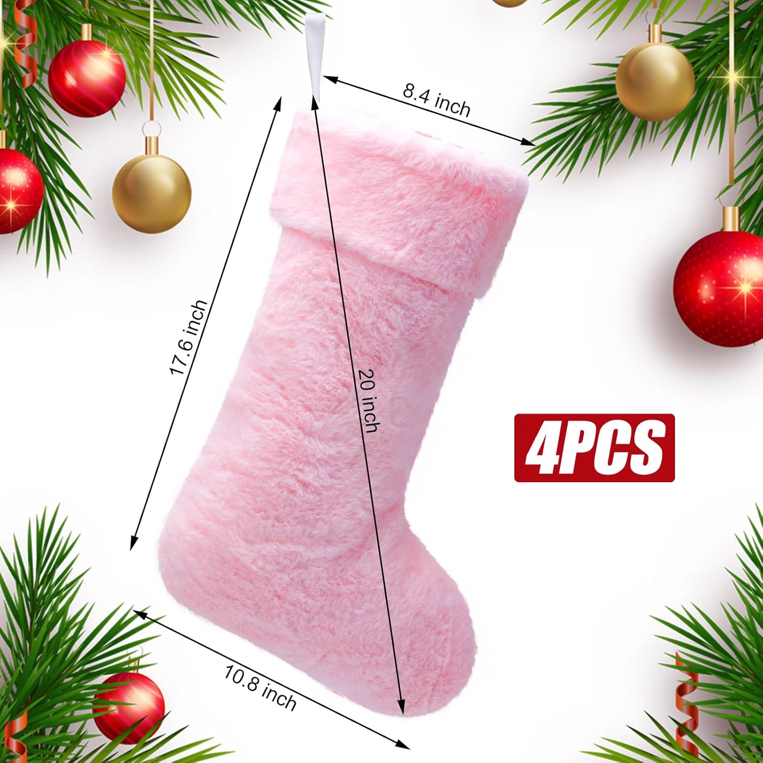 JOVITEC Medias de Navidad de piel sintética de 20 pulgadas, calcetín de nieve para colgar en la chimenea para decoración de vacaciones (rosa, 4