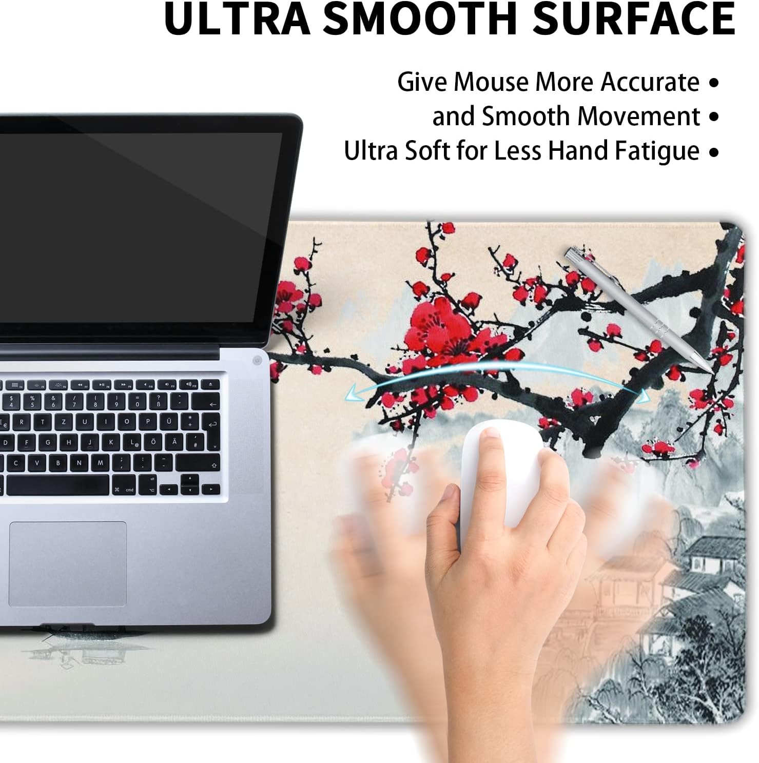 Sakura – Alfombrilla de mouse grande para videojuegos, tamaño XXL, diseño de flor de cerezo, base de goma antideslizante de 35.4 x 15.7 pulgadas con