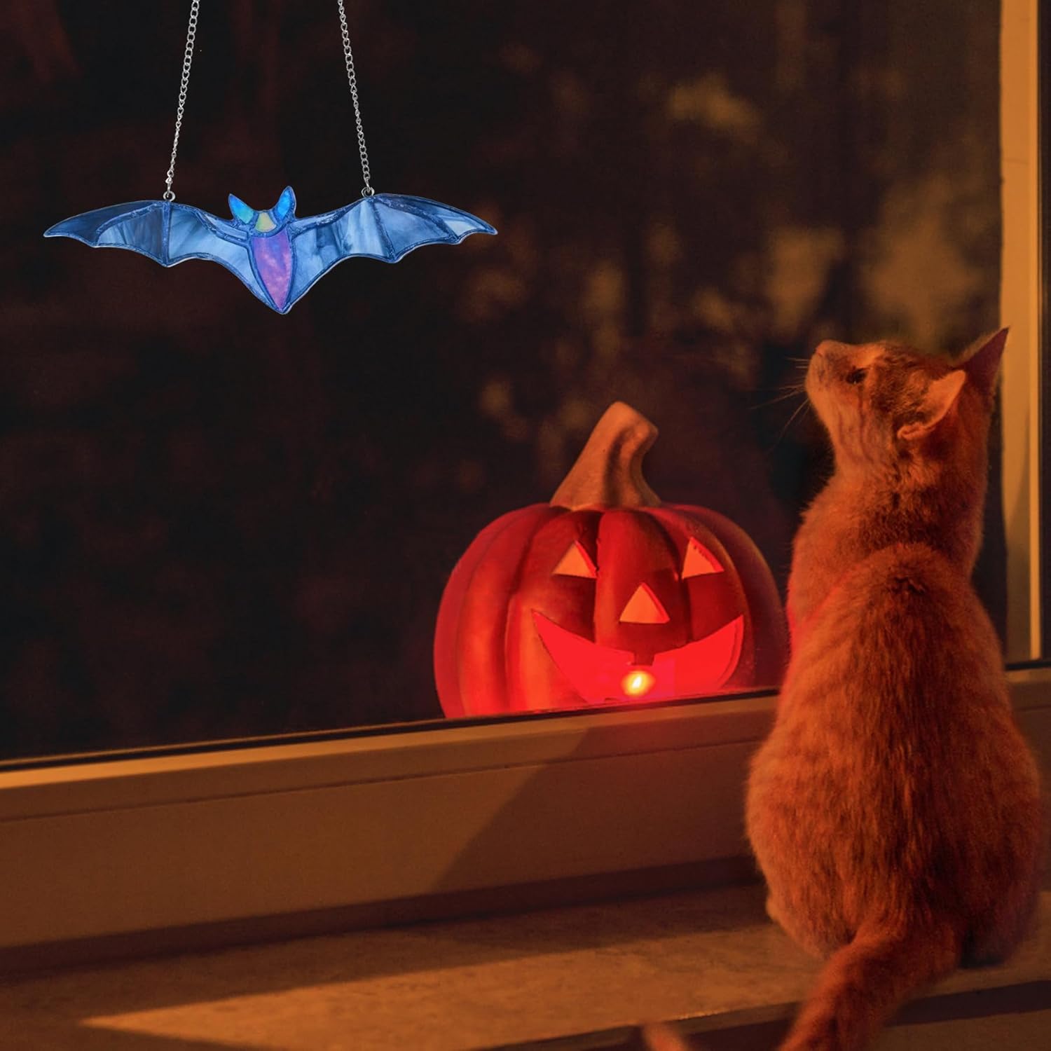 U-MOJO – Atrapasoles de murciélago azul para ventanas, atrapasoles manchados de murciélagos para decoración de Halloween, decoración de pared de
