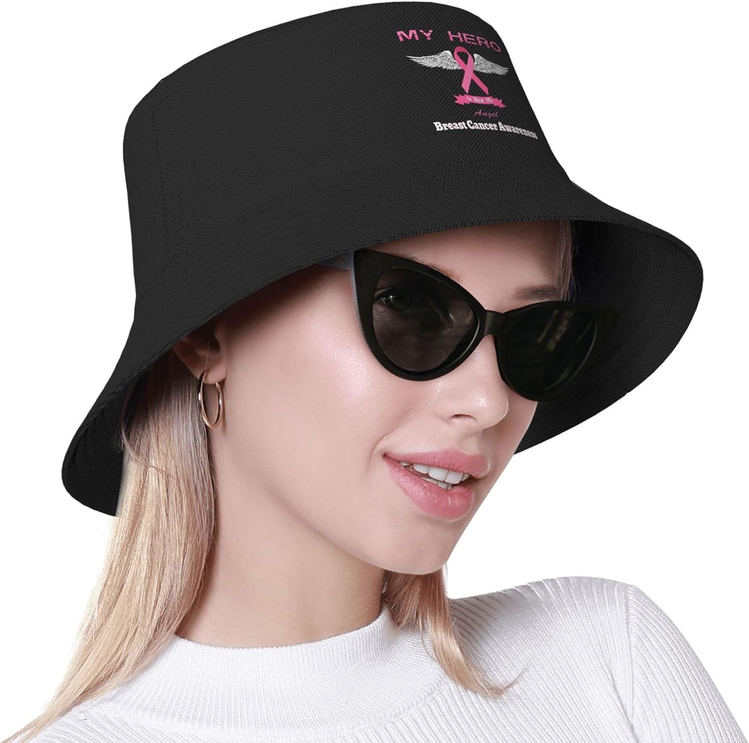 My Hero is Now My Angel – Sombrero de pescador para concientización sobre el cáncer de mama de doble tejido para mujereshombres, sombrero de