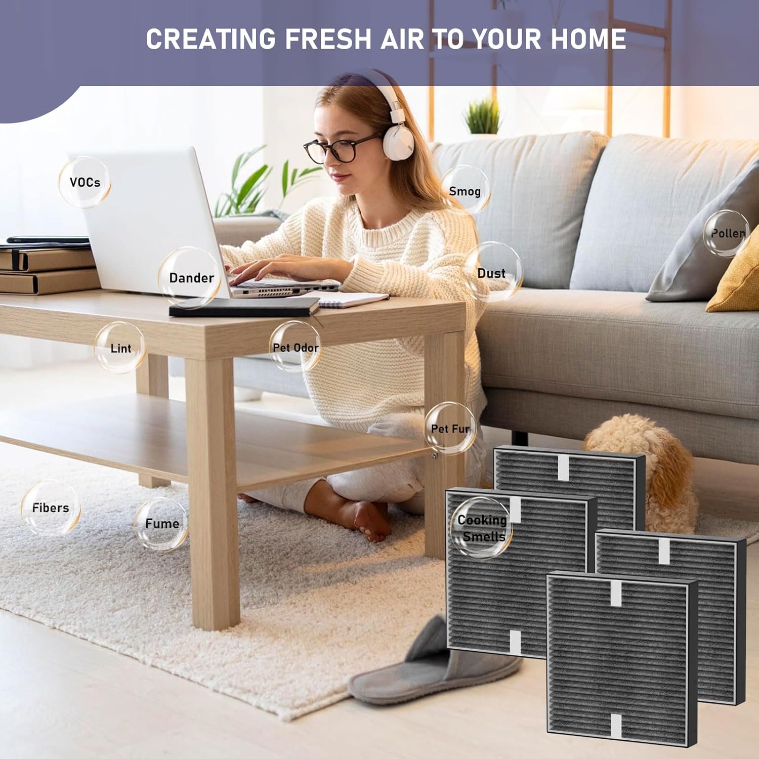 FHT150W Filtro HEPA de repuesto compatible con el filtro de aire Febreze OdorGrab FHT150W, comparado con la parte FRF105, sistema de filtración de