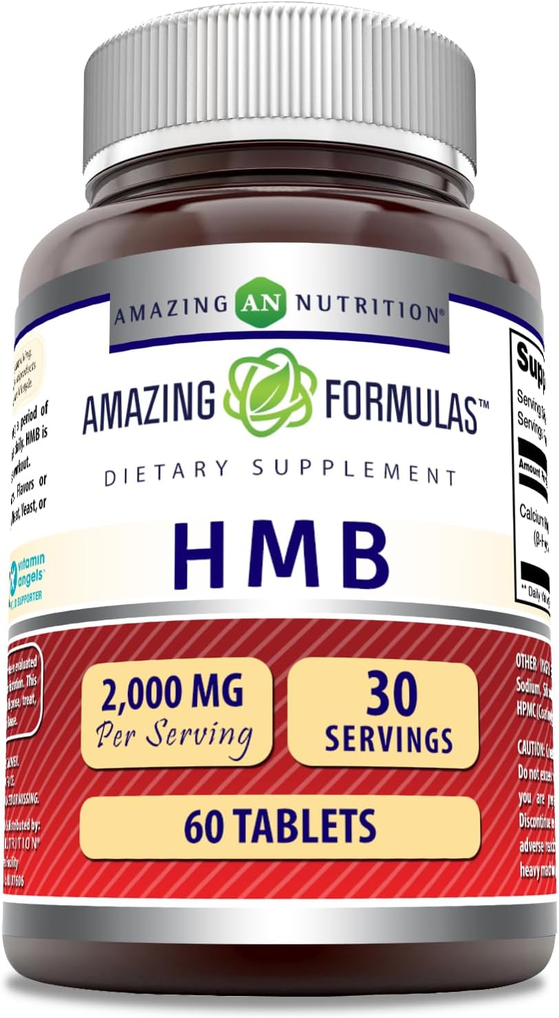 Amazing Formulas HMB 2000 mg por porción, 120 comprimidos Suplemento  Sin OMG  Sin gluten  Fabricado en Estados Unidos (60 unidades)