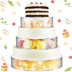 3 piezas de soporte acrílico para pasteles con luces LED, transparente, rellenable, caja cilíndrica redonda de 3 niveles para Navidad, boda, 3 piezas de soporte acrílico para pasteles con luces LED, transparente, rellenable, caja cilíndrica redonda de 3 niveles para Navidad, boda,