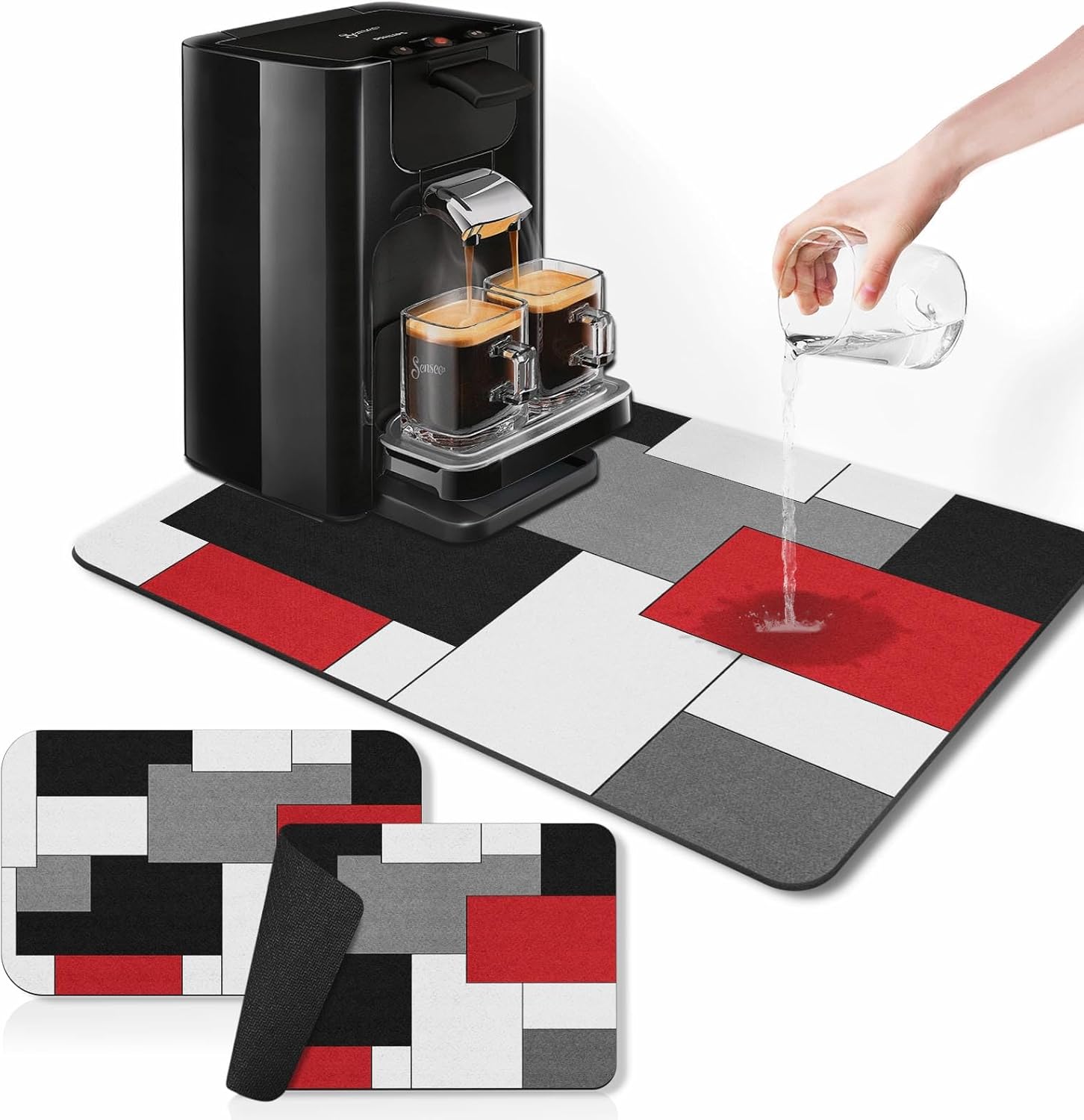 Tapete de café para encimeras, rojo, negro, blanco, gris, tapete moderno de secado de platos, 2 piezas para accesorios de cocina, cafetería, bar,