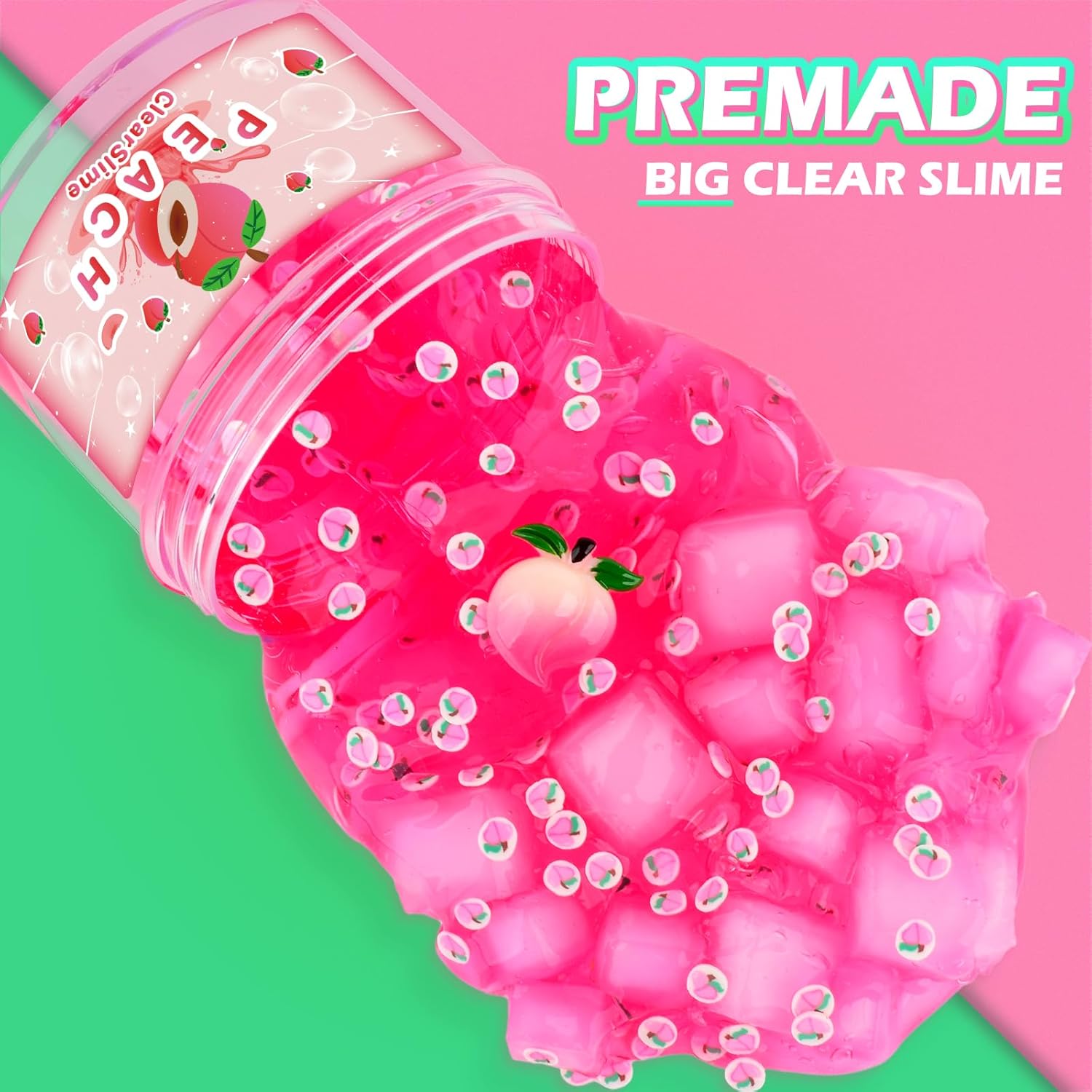Cubitos de gelatina transparente de melocotón rosa, bonitos dijes de complementos, slime de cristal crujiente, slime de agua Boba, juguete de lodo