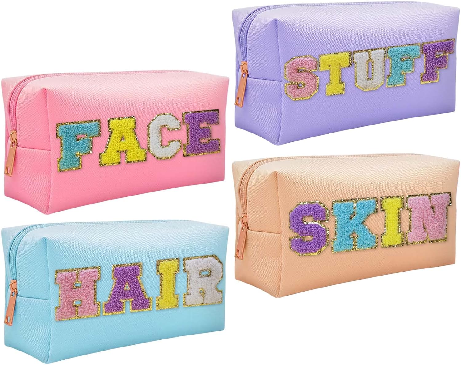 boutikpro Juego de 4 bolsas de maquillaje de alta calidad, bonita bolsa de aseo de viaje de poliuretano para mujer, bolsa organizadora de cosméticos