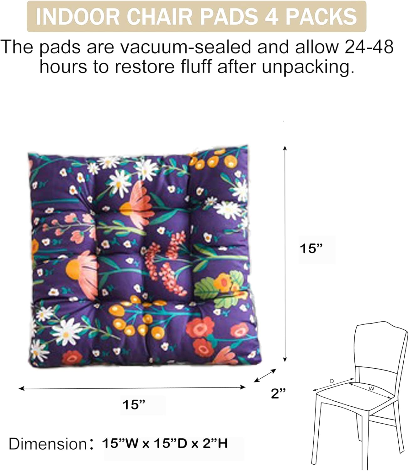 JREDDI Chair Cushions for Dining Chairs Set of 4 Flower – Kitchen Chair Cushions Set of 4, Cojines para Sillas De Comedor, Dining Room Chair