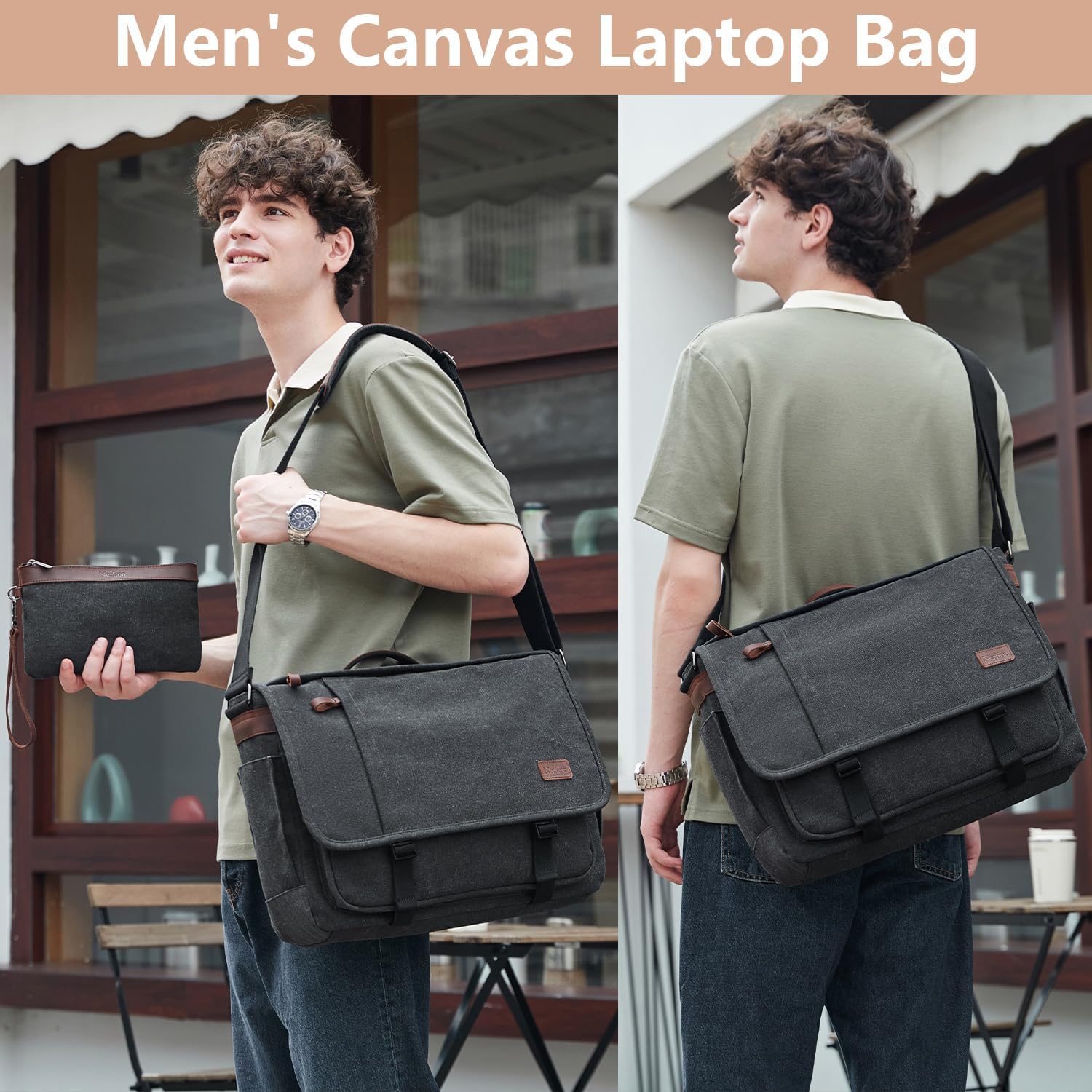 Nerlion – Bolsa tipo mensajero para hombre de 17 a 17.3 pulgadas, bolsa de lona resistente al agua, bolsa de hombro, maletín de trabajo escolar,
