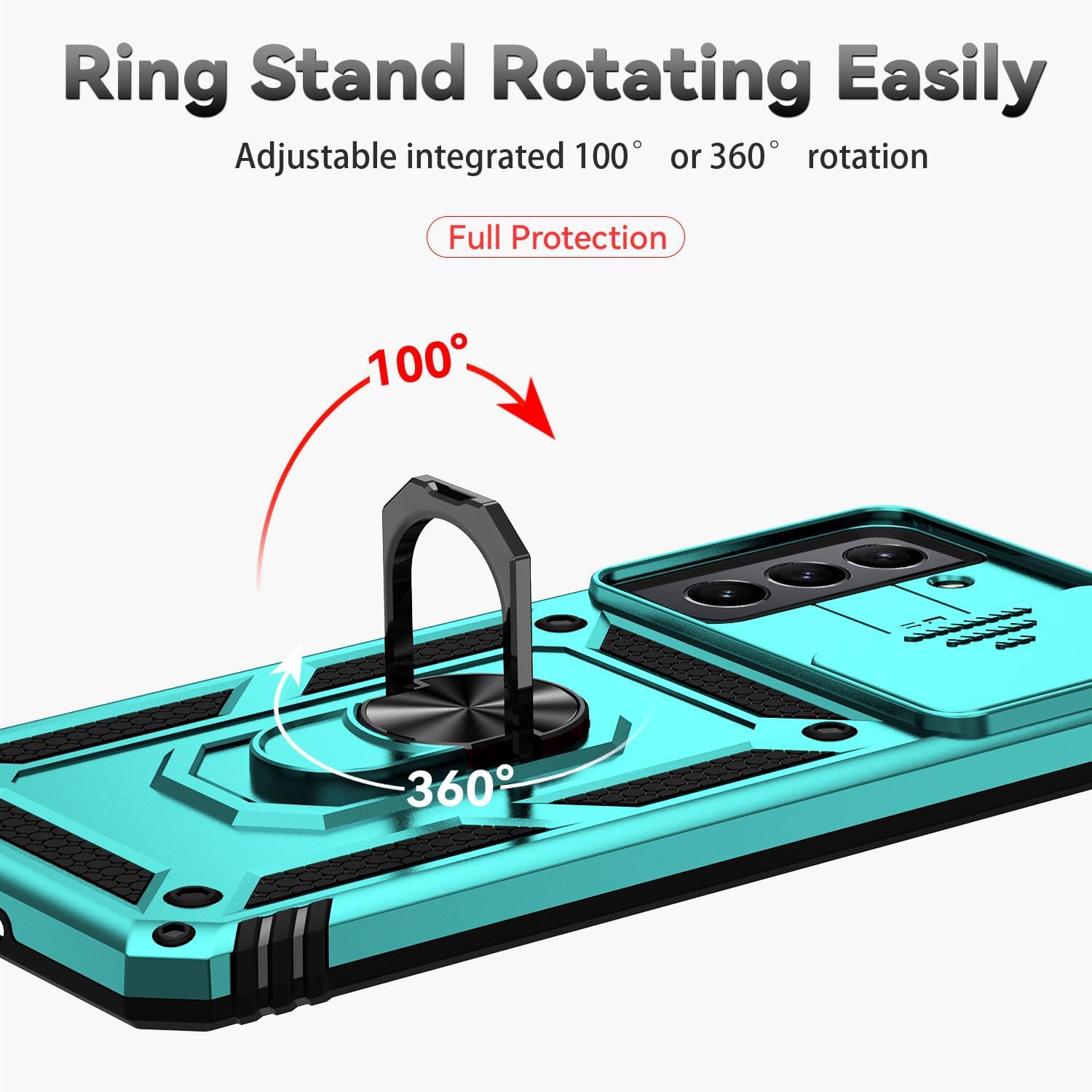 Funda para Samsung Galaxy S21 Plus con cubierta para lente de cámara, protector de pantalla HD, resistente a caídas de grado militar, soporte de