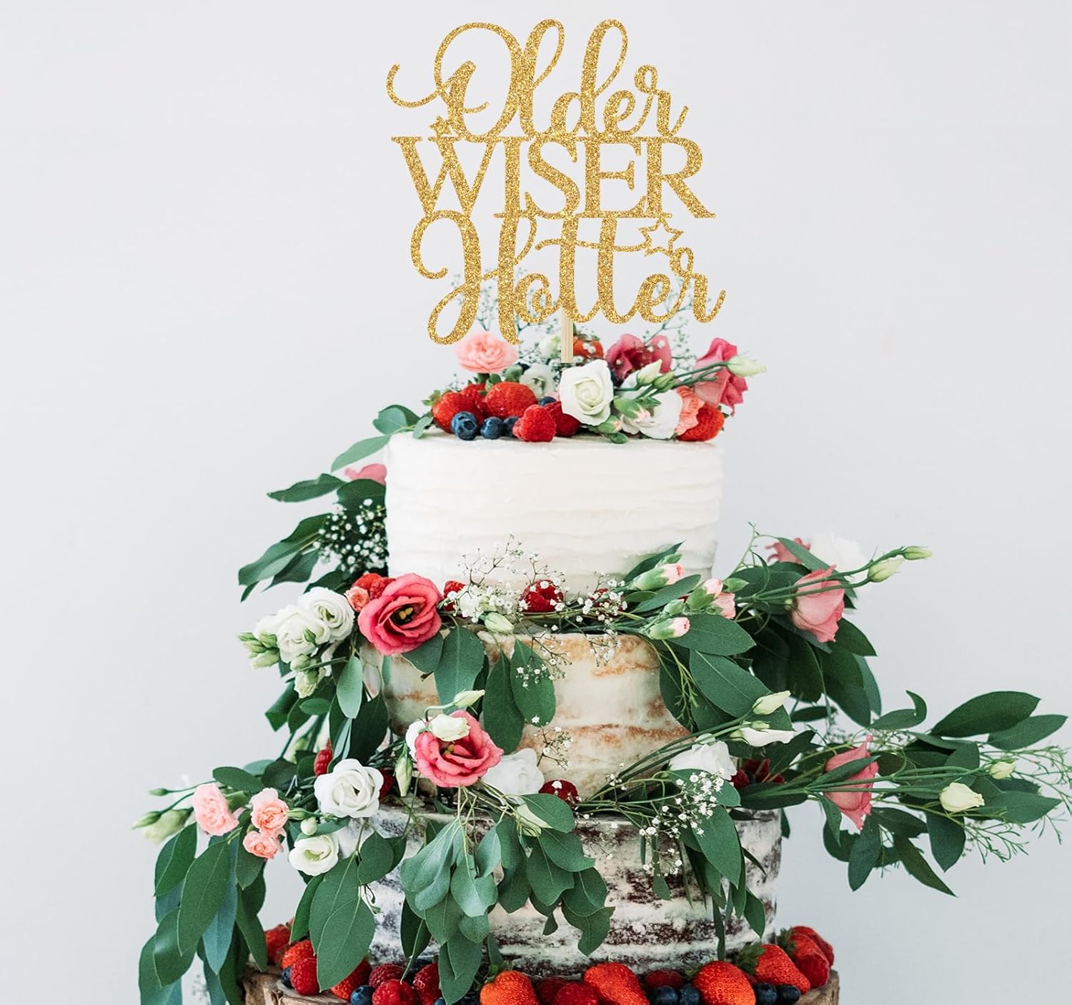 Older Wiser Hotter – Decoración para tartas, divertidos suministros de fiesta de cumpleaños para adultos, 30, 40, 50, 60, 70, 80, decoraciones de