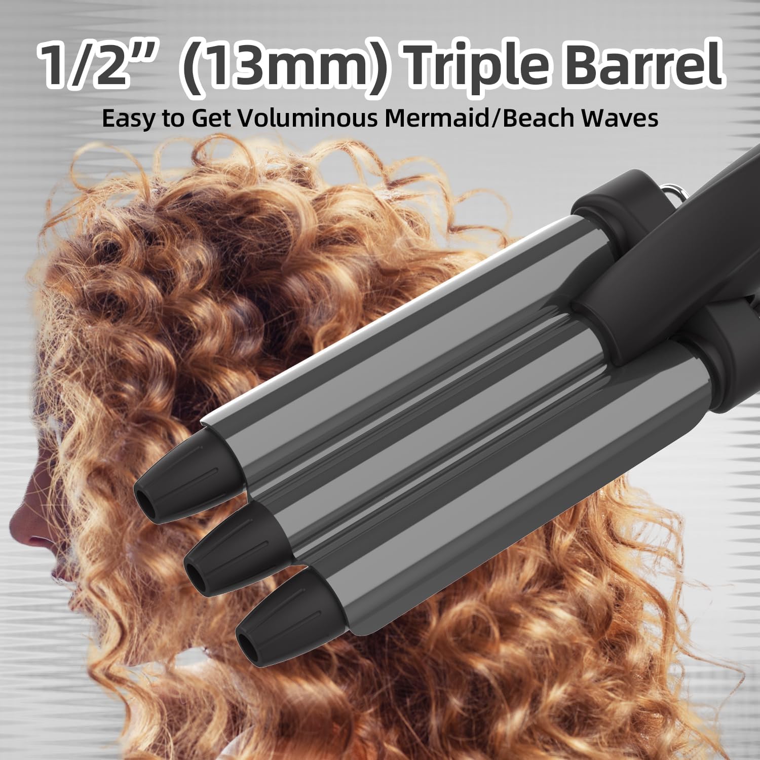 Wizchark Rizador de pelo pequeño, rizador de ondas de playa de 12 pulgada, mini ondulador de pelo para cabello corto y largo, rizador de 3 barriles,