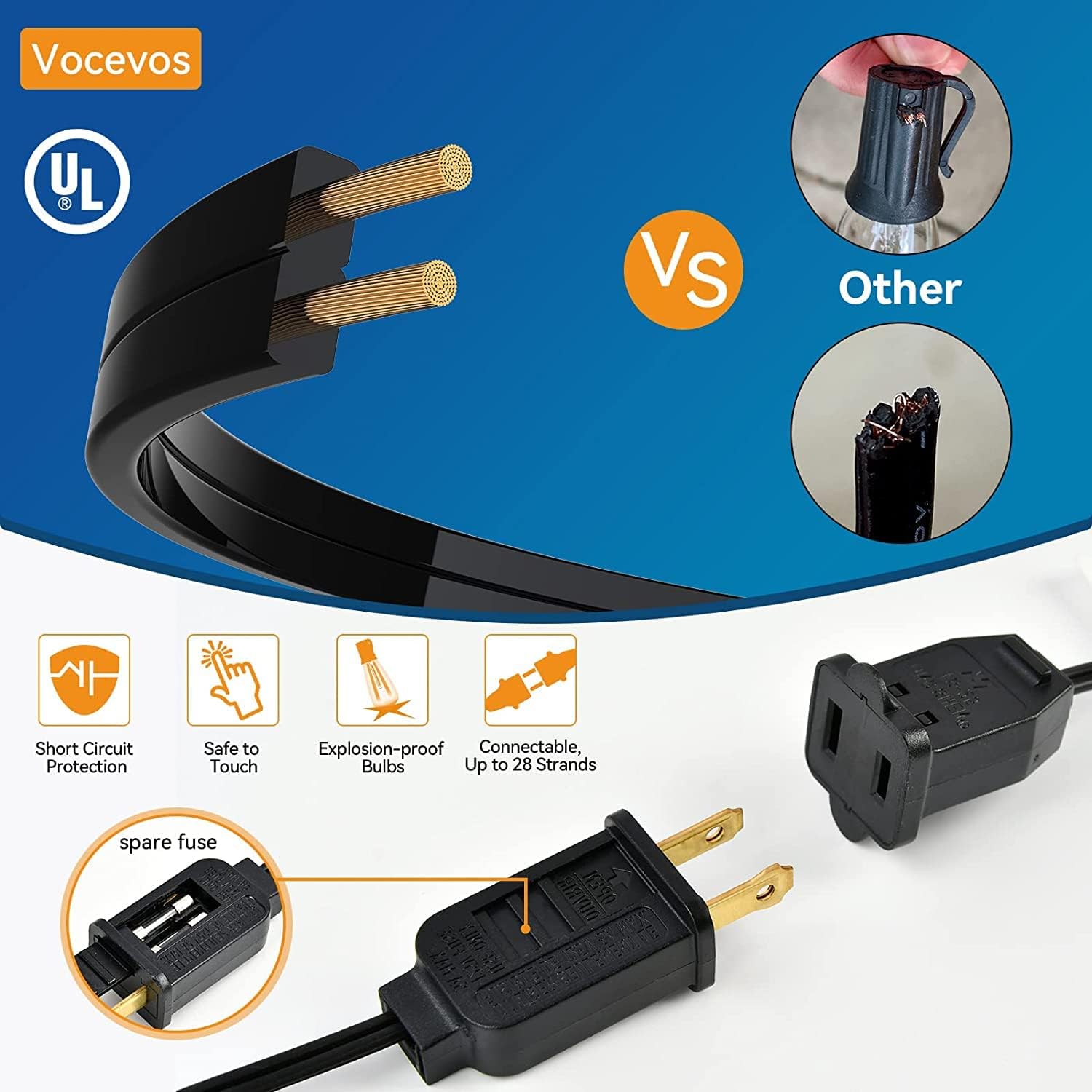 Vocevos Guirnalda de luces LED para exteriores, paquete de 2 unidades de 100 pies con 100 bombillas Edison vintage ST38 impermeables e