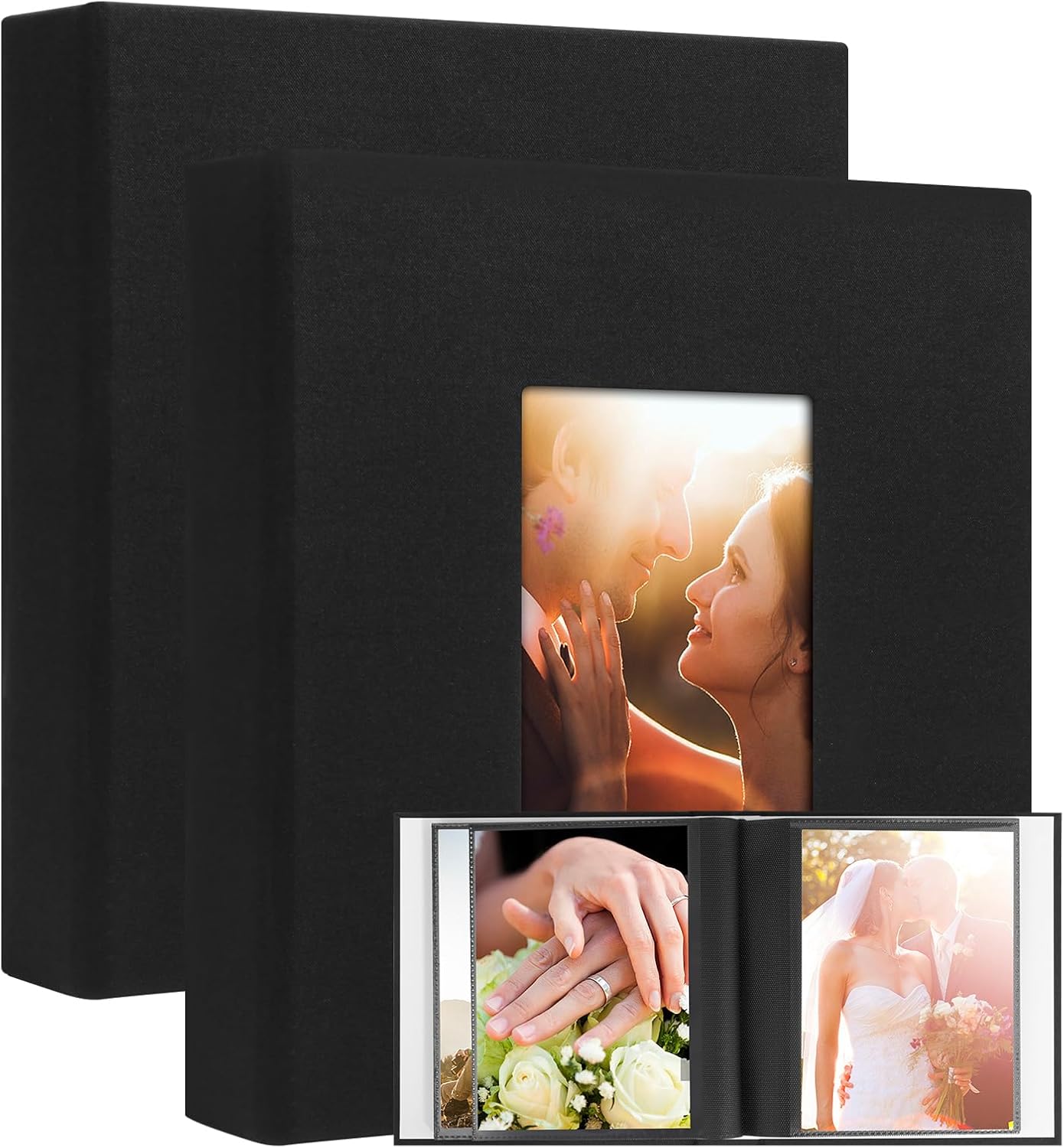 Álbum de fotos de 2 piezas de 8 x 10 pulgadas con capacidad para 72 fotos, cubierta de lino de 8 x 10 pulgadas con ventana frontal, 72 bolsillos