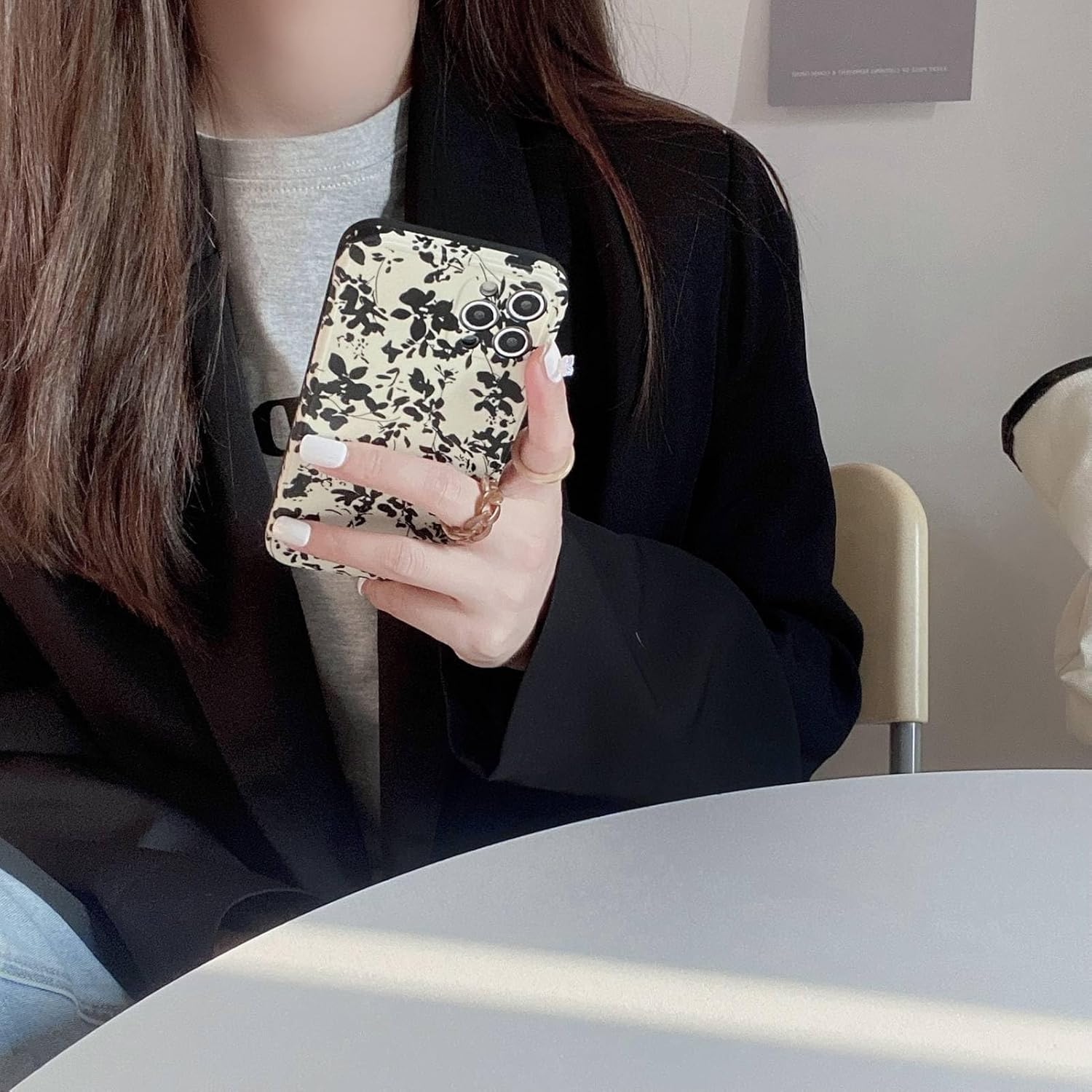 Reezaddin Funda para teléfono con diseño retro de flores negras compatible con iPhone 13 Pro, diseño moderno con bonitas flores, diseño elegante,