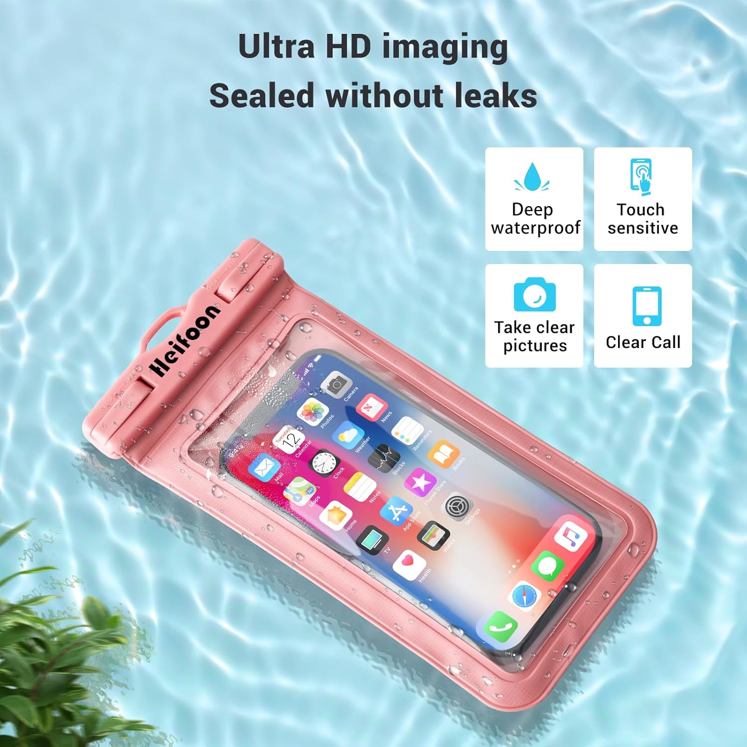 Heifoon Funda impermeable universal para teléfono celular con cordón para iPhone 15 14 13 12 Pro Max Xs Max XR X 8 7 6S Plus SE, Galaxy S22 S21 S20