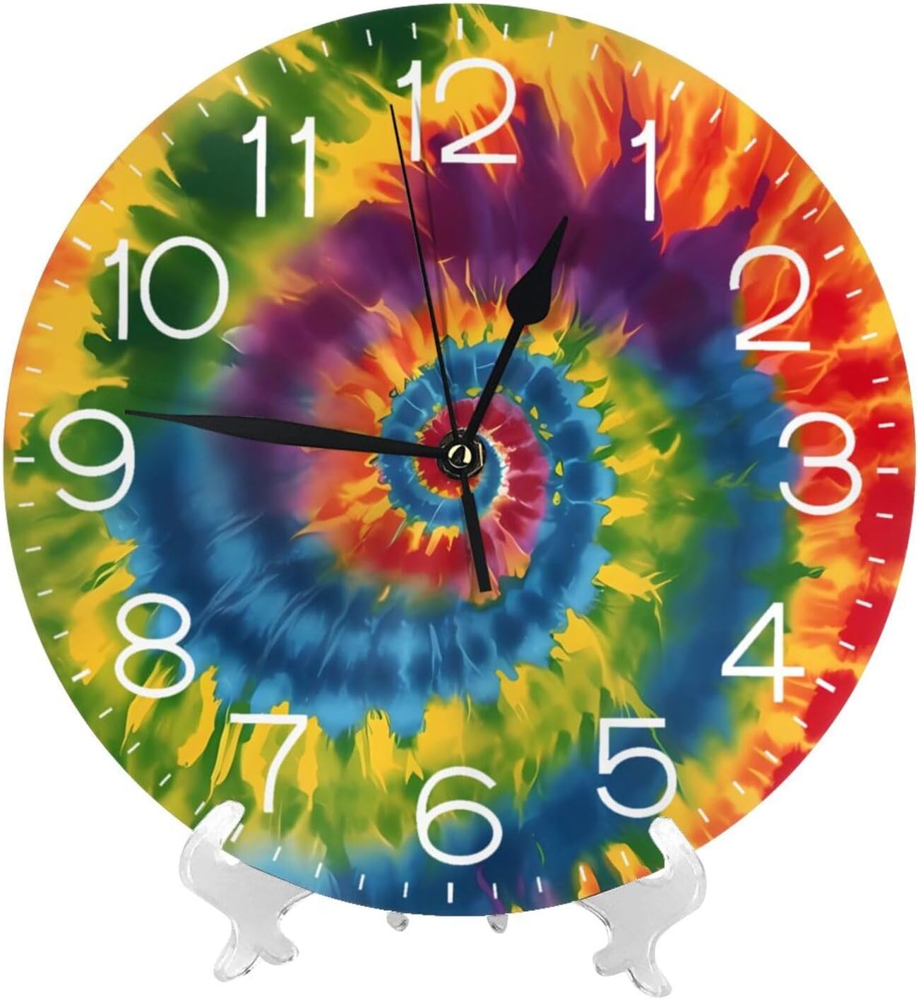Reloj de pared redondo tribal étnico teñido anudado, silencioso, sin tictac, relojes decorativos de cuarzo a pilas, relojes de escritorio