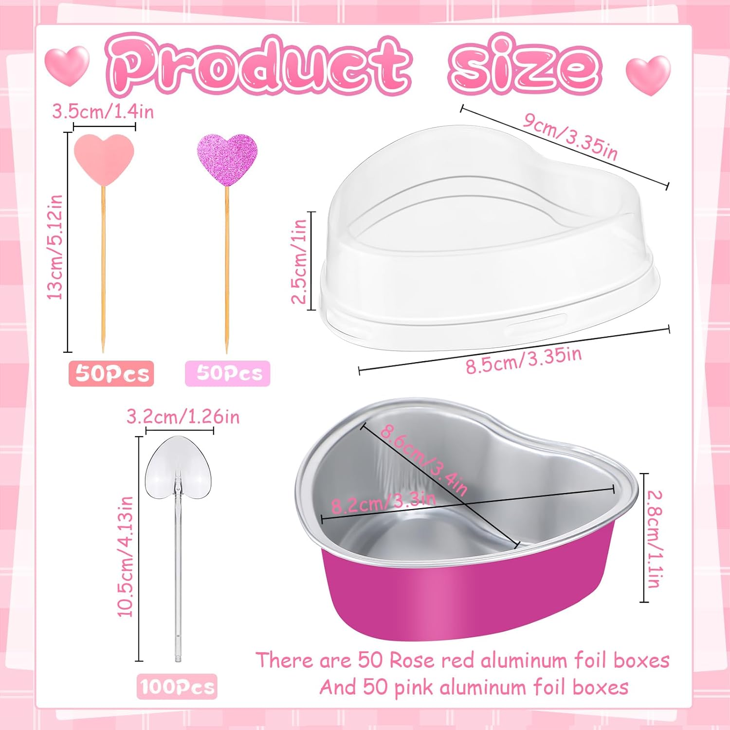 El juego de moldes para tartas de corazón de San Valentín incluye mini moldes de aluminio, cuchara de plástico, decoración de cupcakes, tazas de