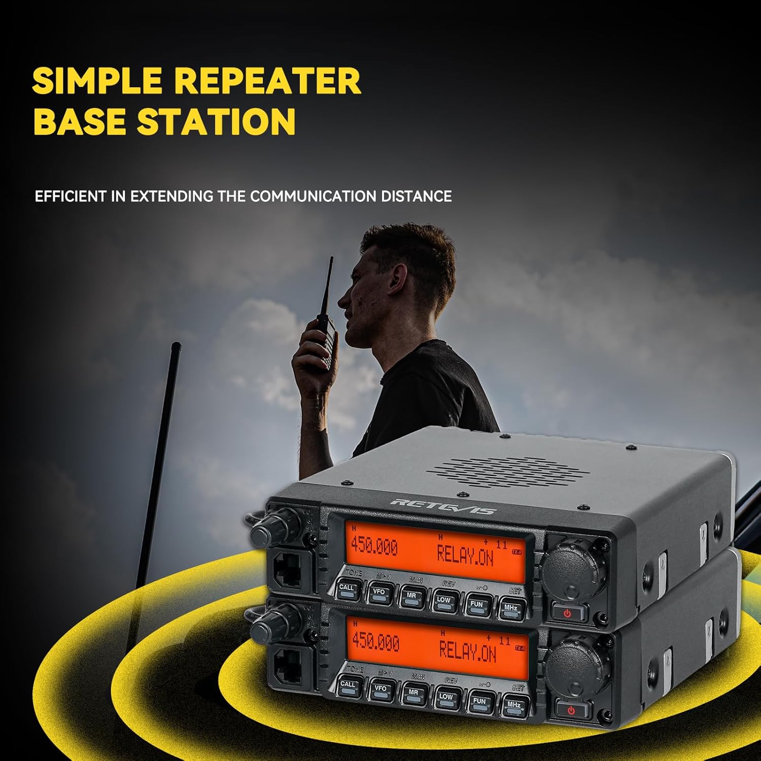 Retevis Radio móvil RA87 GMRS, repetidor GMRS móvil de 40 W, transceptor GMRS estación base de 8 canales repetidores, reloj dual VOX de 200 canales,