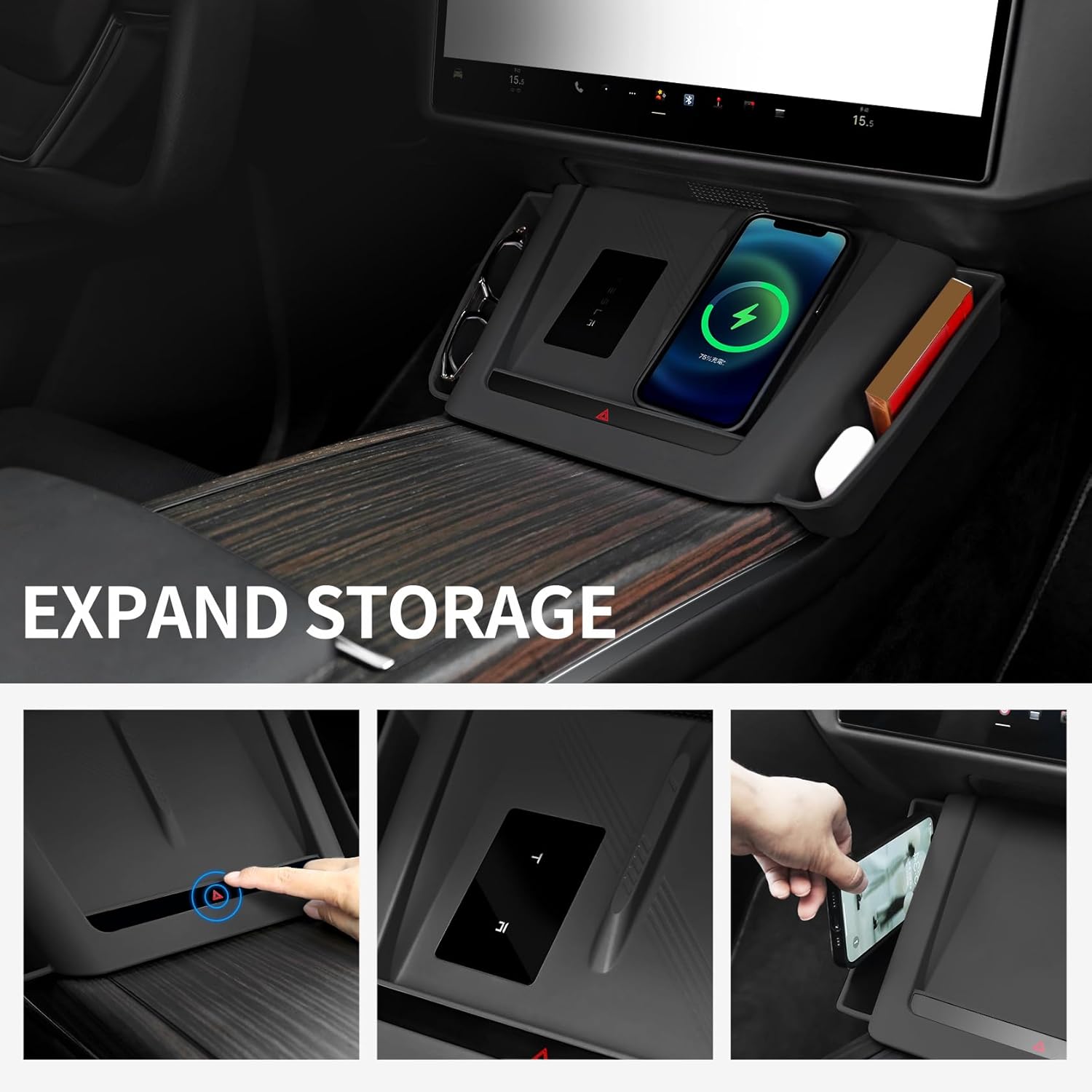BEEGROEW – Alfombrilla de carga inalámbrica antideslizante para Tesla Model XS 2024 2023 2022, funda de silicona para cargador de consola central